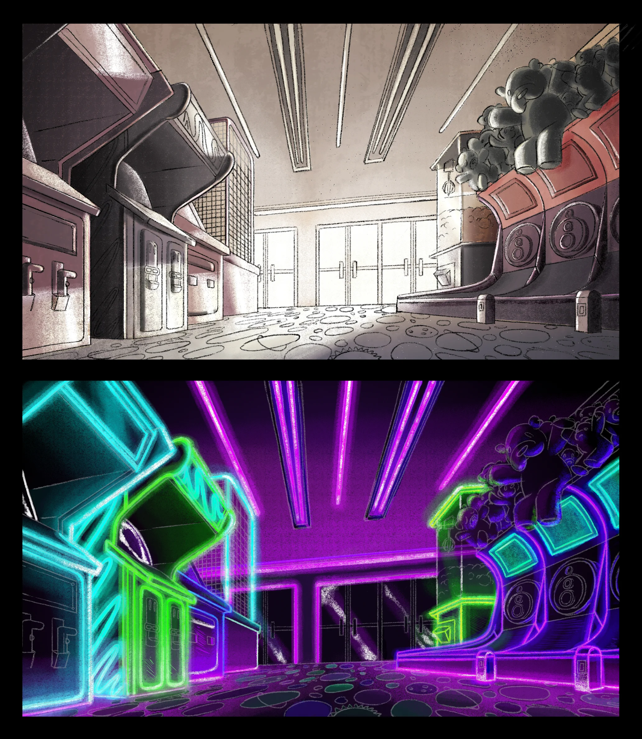 Mood Boards - Arcade Setting, "Friday Morning, Friday Night"