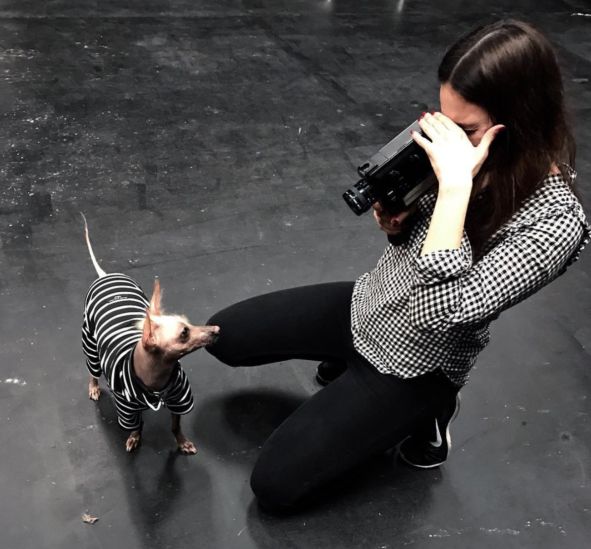 Laura Munoz (ASoF student) with Super 8 camera ft. Momia the dog