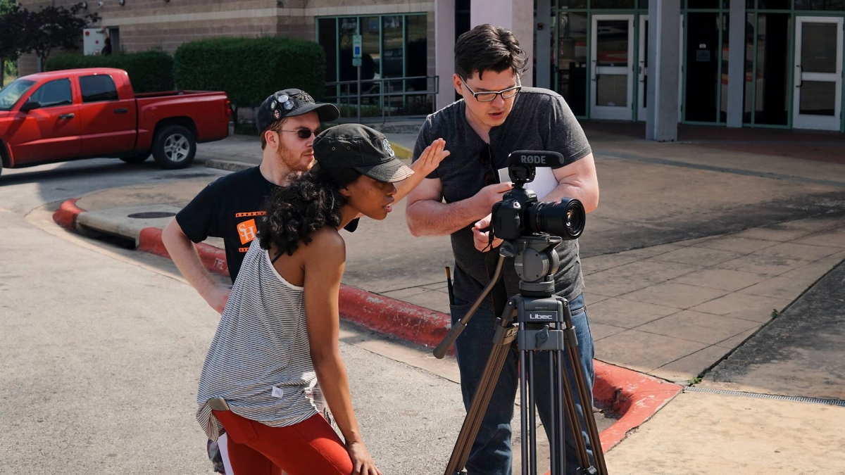 Joel (right) on the set of Wizard of Truth with ACS member Tyra Clark (left)
