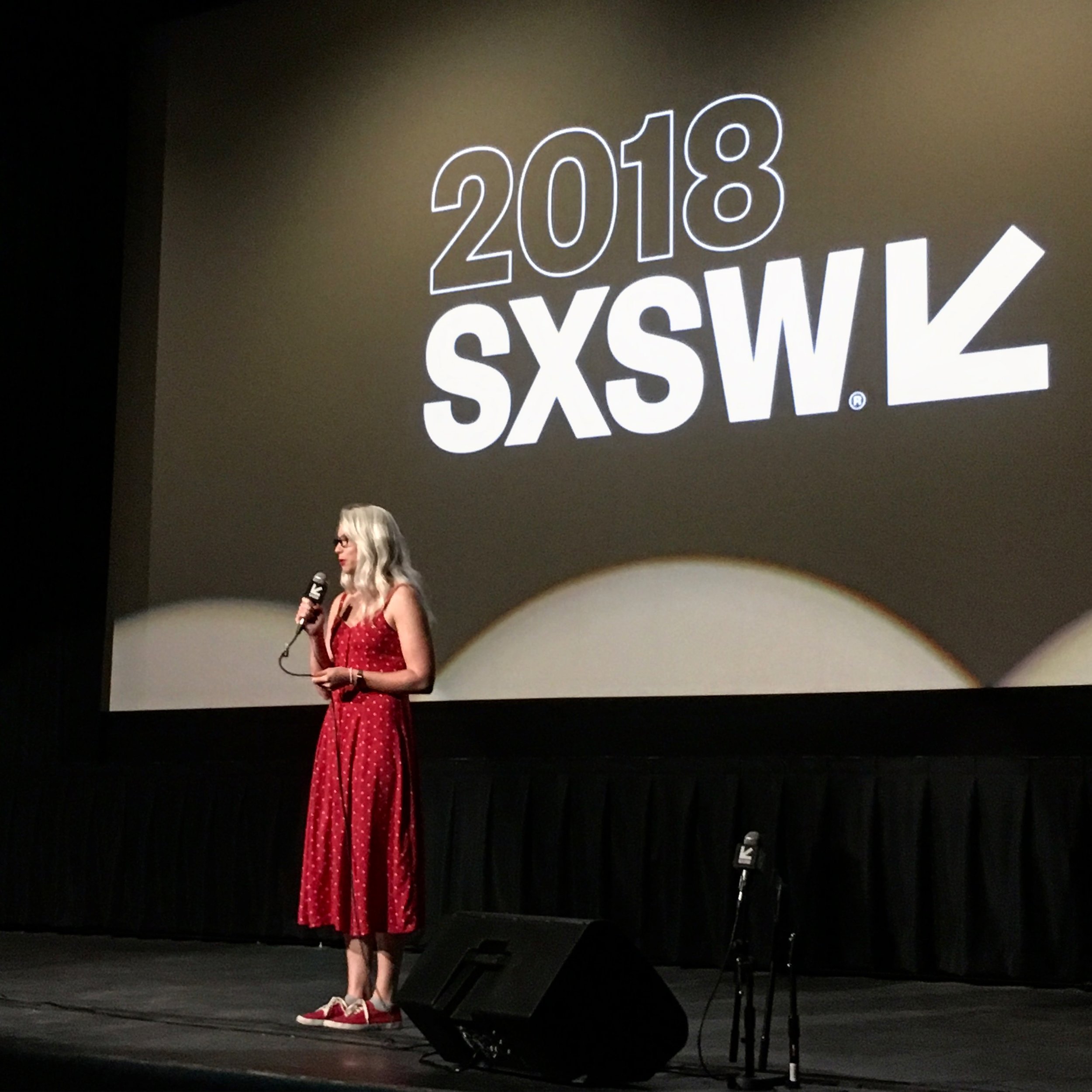 Carrie Cates presenting the Austin School of Film Official Showcase at SXSW 2018