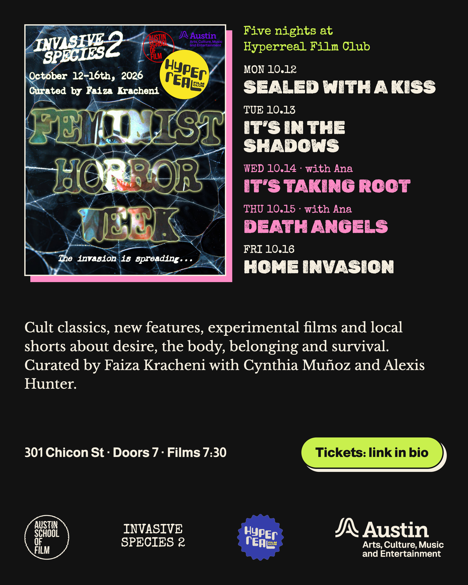Feminist Horror Week: five nights at Hyperreal Film Club, October 12 to 16