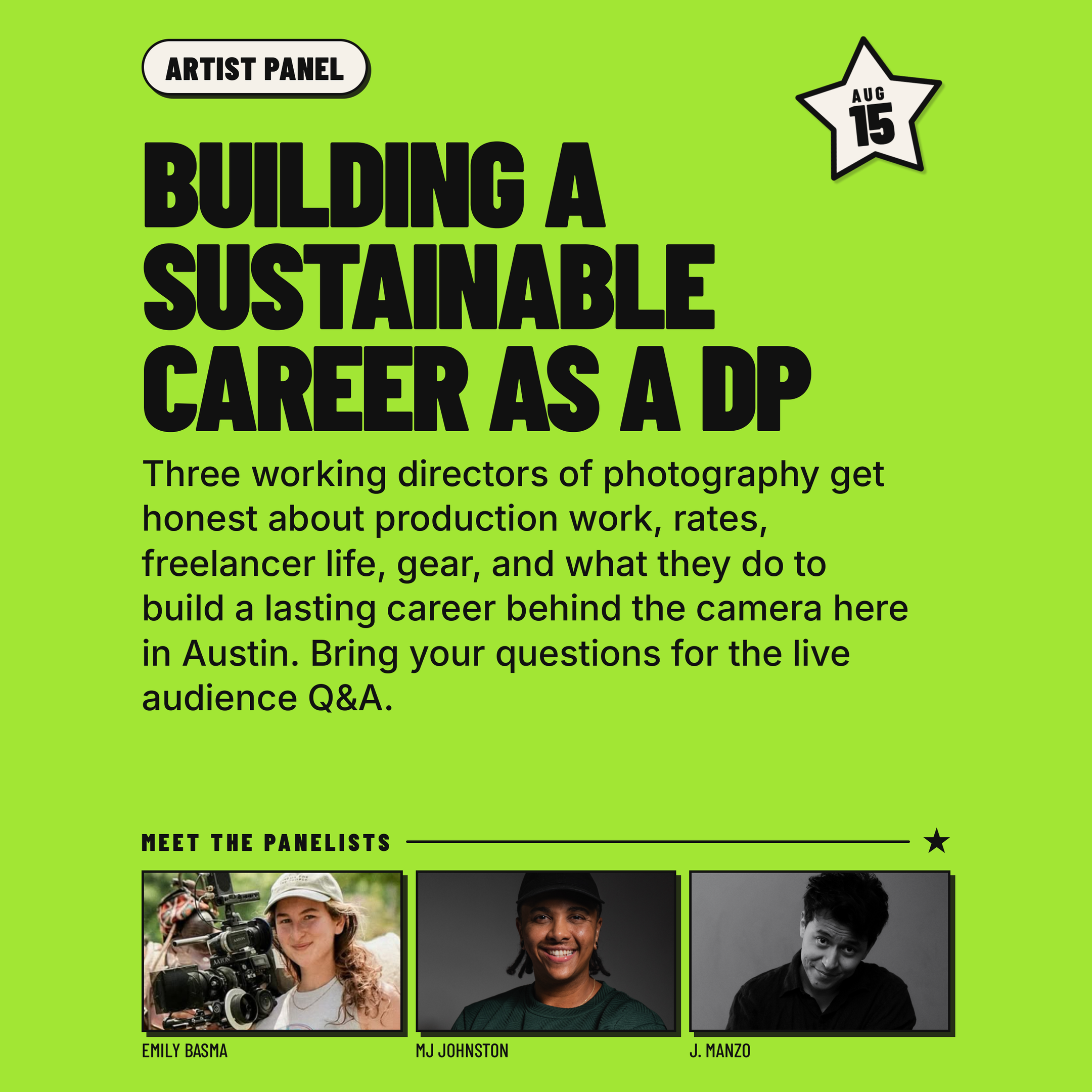 Adult Summer Camp Artist Panel: Building a Sustainable Career as a DP / Cinematographer