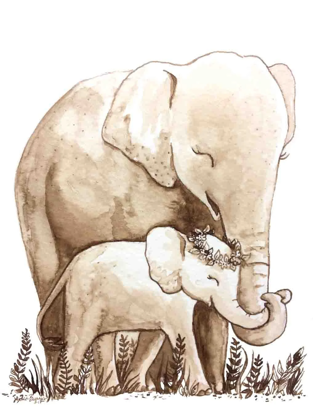  Traditionally painted with walnut ink on watercolor paper.  
