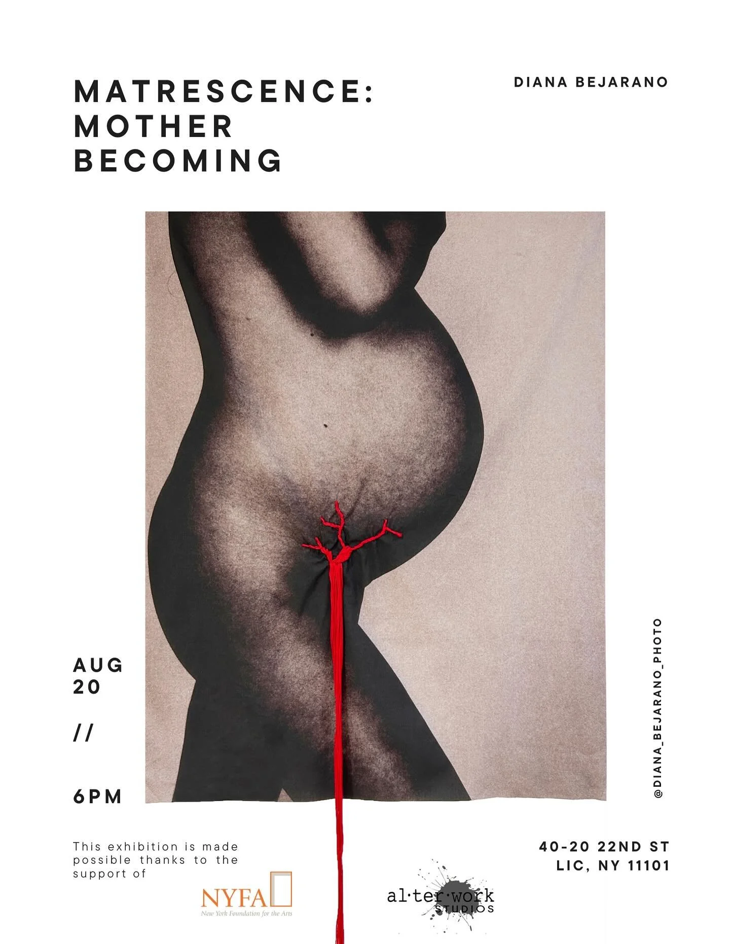 Join studio artist Diana Bejarano (@diana_bejarano_foto) for the opening reception of Matrescence: Mother Becoming on August 20th at 6pm #alterworkstudios 

FREE WORKSHOP 
Photo-Embroidery: Memory in Stitches
Thursday, 8/21 5-7PM
More info and RSVP -