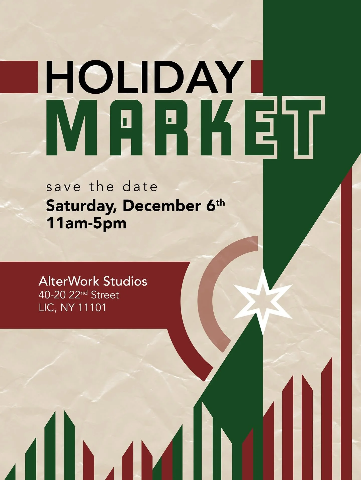 SAVE THE DATE 
Stop by #AlterWorkStudios on Saturday, December 6th from 11-5 for our HOLIDAY MARKET! Come meet the artists of AW and get your holiday gifts! Follow along as the market nears as we&rsquo;ll be sharing more info about participating vend
