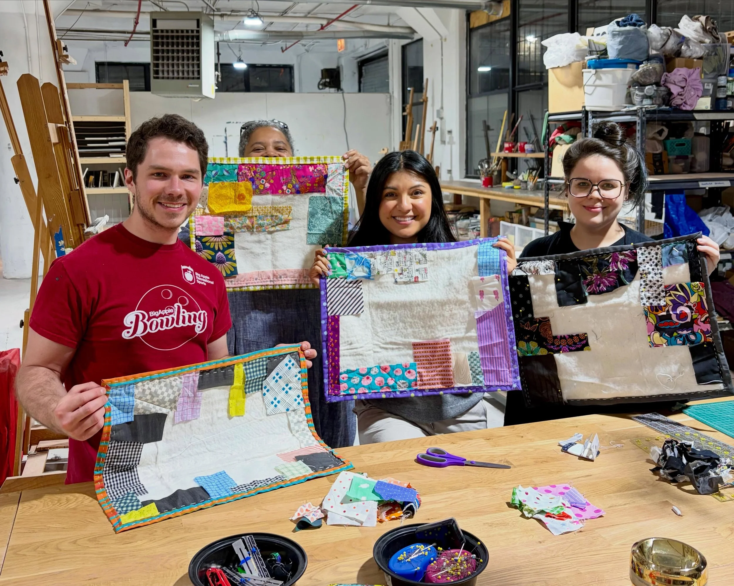 Thank you @nikki_kimboko for a great first day of our Kawandi Style Quilting Class! Can&rsquo;t wait to see the finished projects next week. What a great and creative way to use scrap fabrics! 🙌 #alterworkstudios #kawandi #kawandiquilts #handsewing 