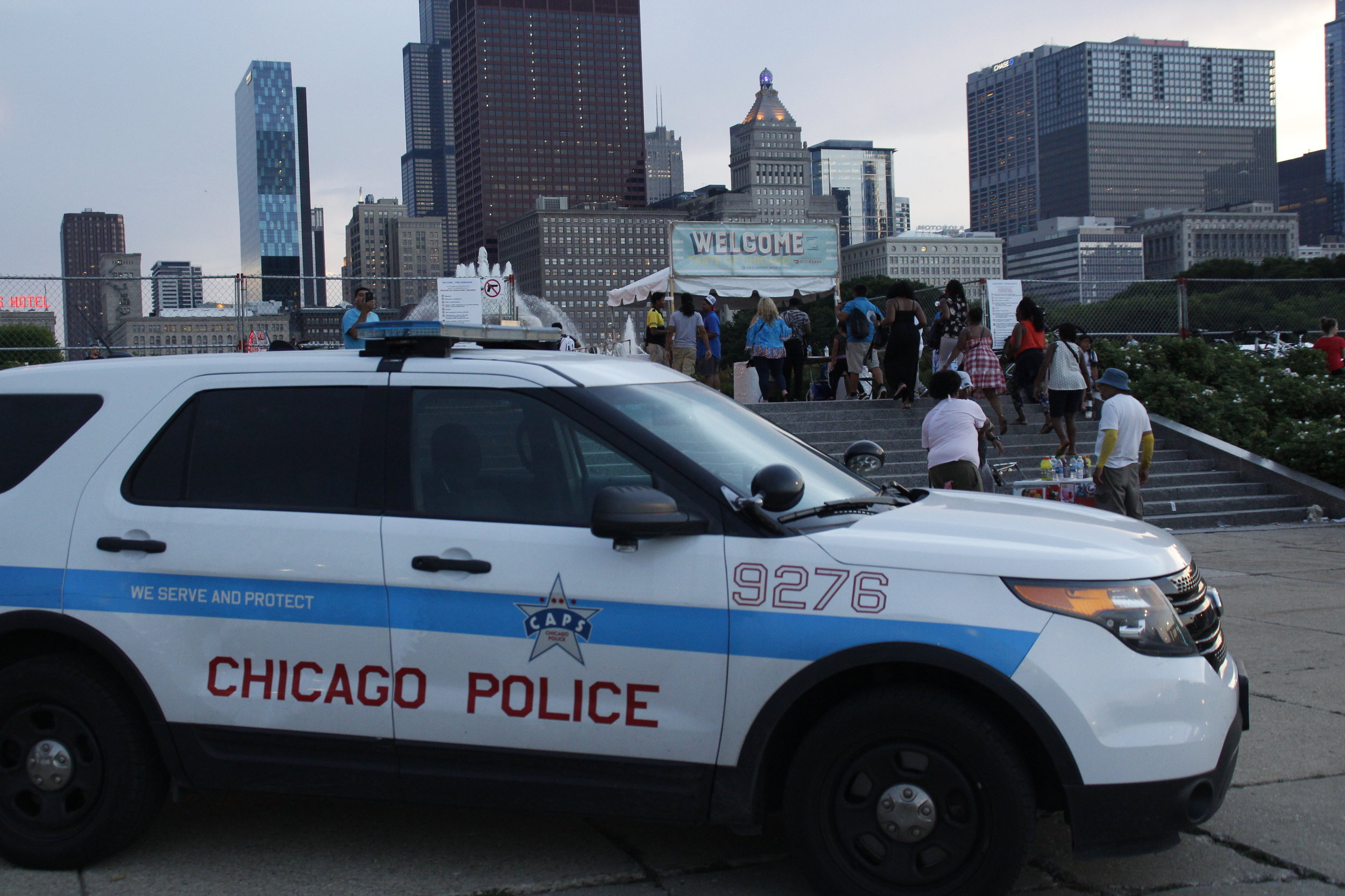  As people came and went to the 2019 Taste of Chicago, Chicago Police Department was posted outside each entrance and exit of the event. Over 100 officers were sent daily from all over the city to provide security for the Taste. 