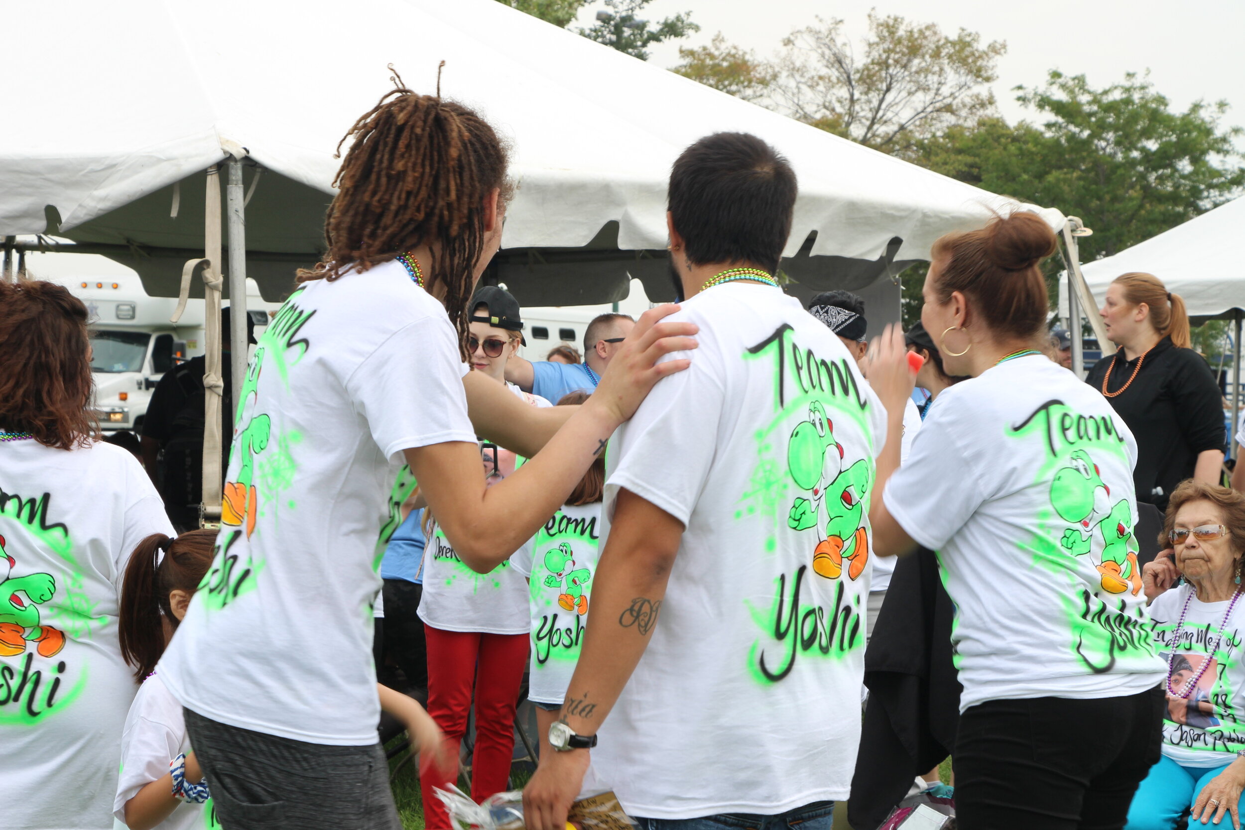 Team Yoshi met up to honor a lost loved one in matching customized T-Shirts.