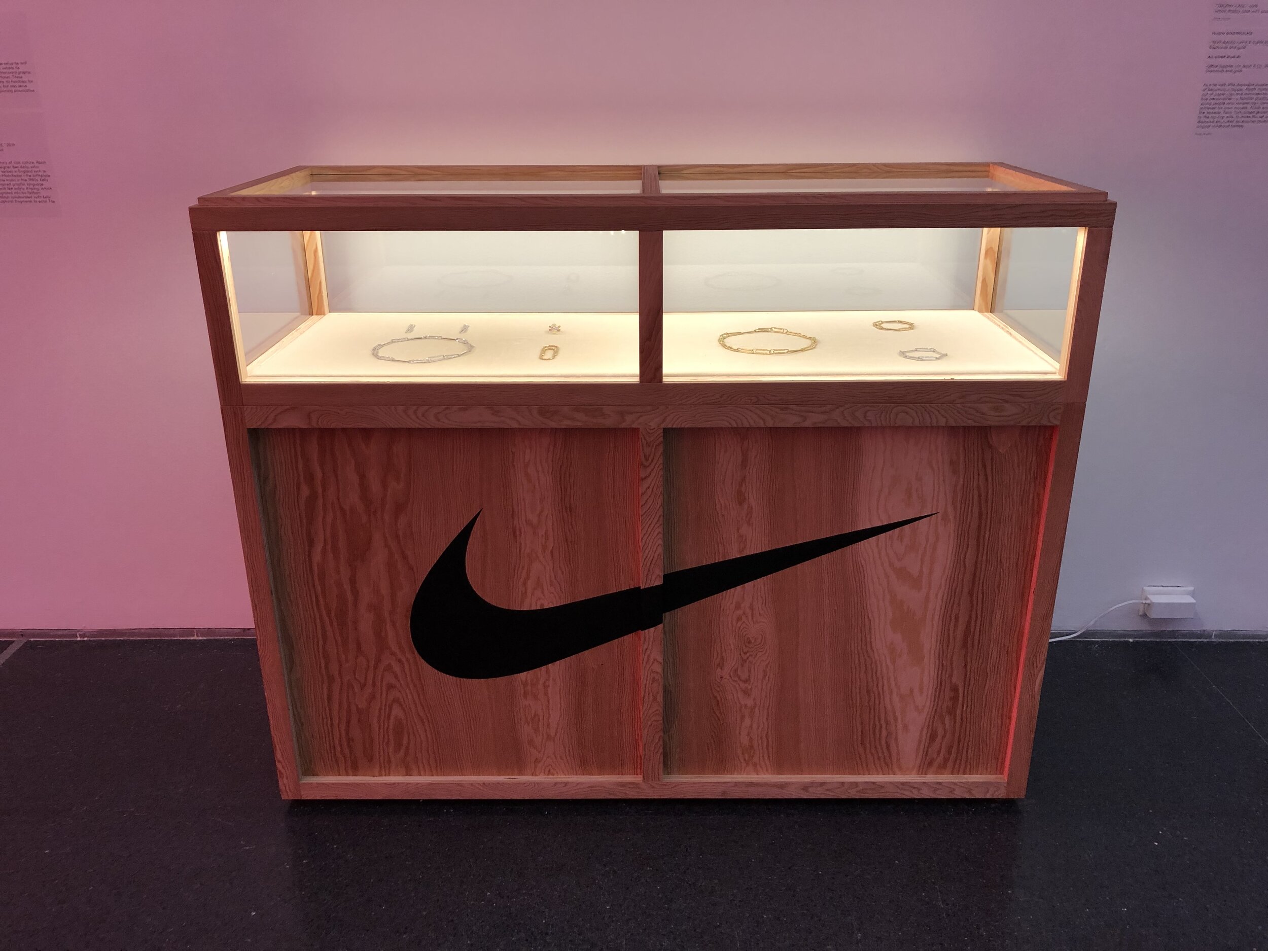 A Nike box with diamond embedded paperclip jewelry inside. Virgil wore one of the bracelets to the 2017 Urban Luxe Brand The British Fashion Awards in London, UK.