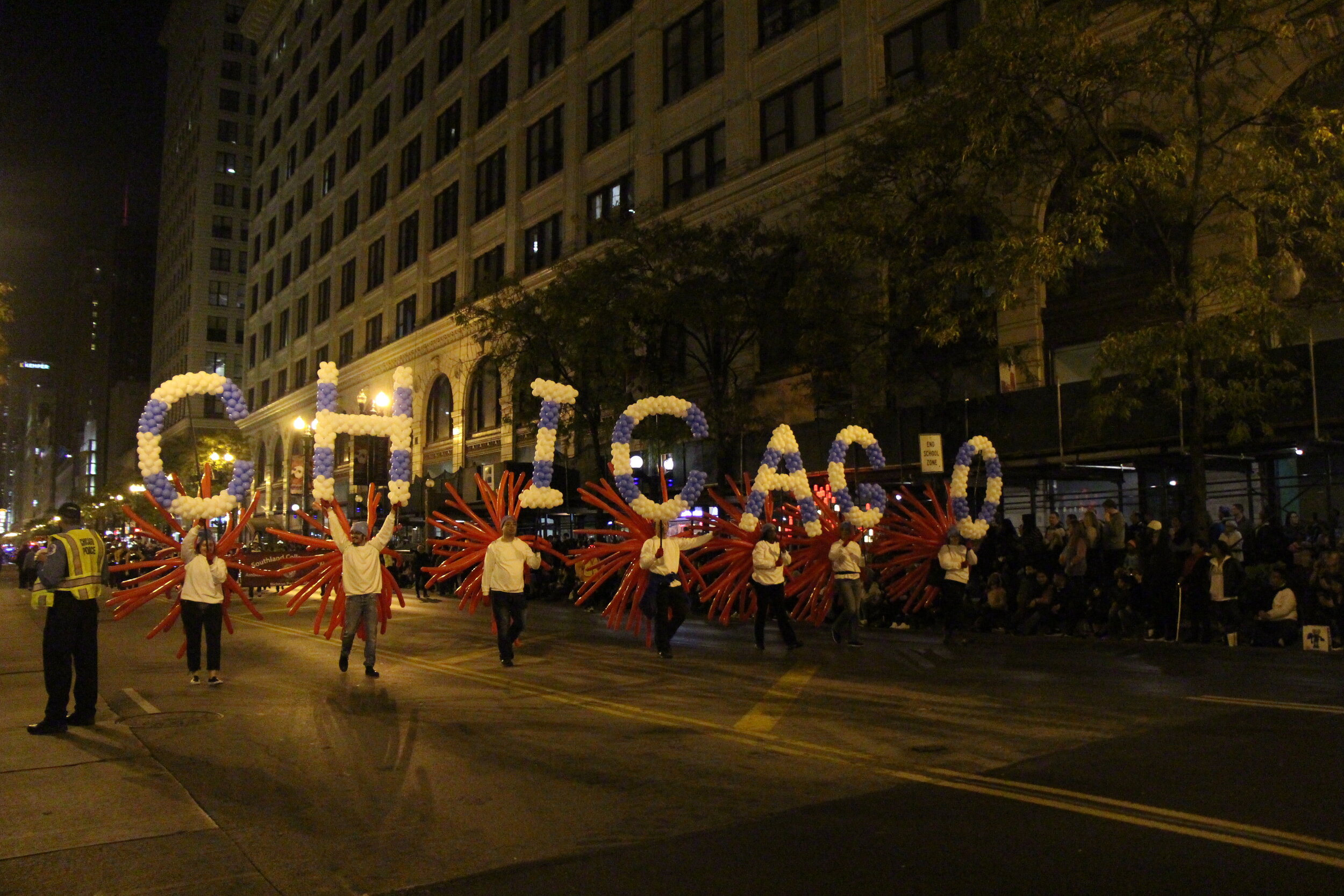 Chicago representing itself at the Art in the Dark parade that was held at Downtown Chicago, on State and street. 