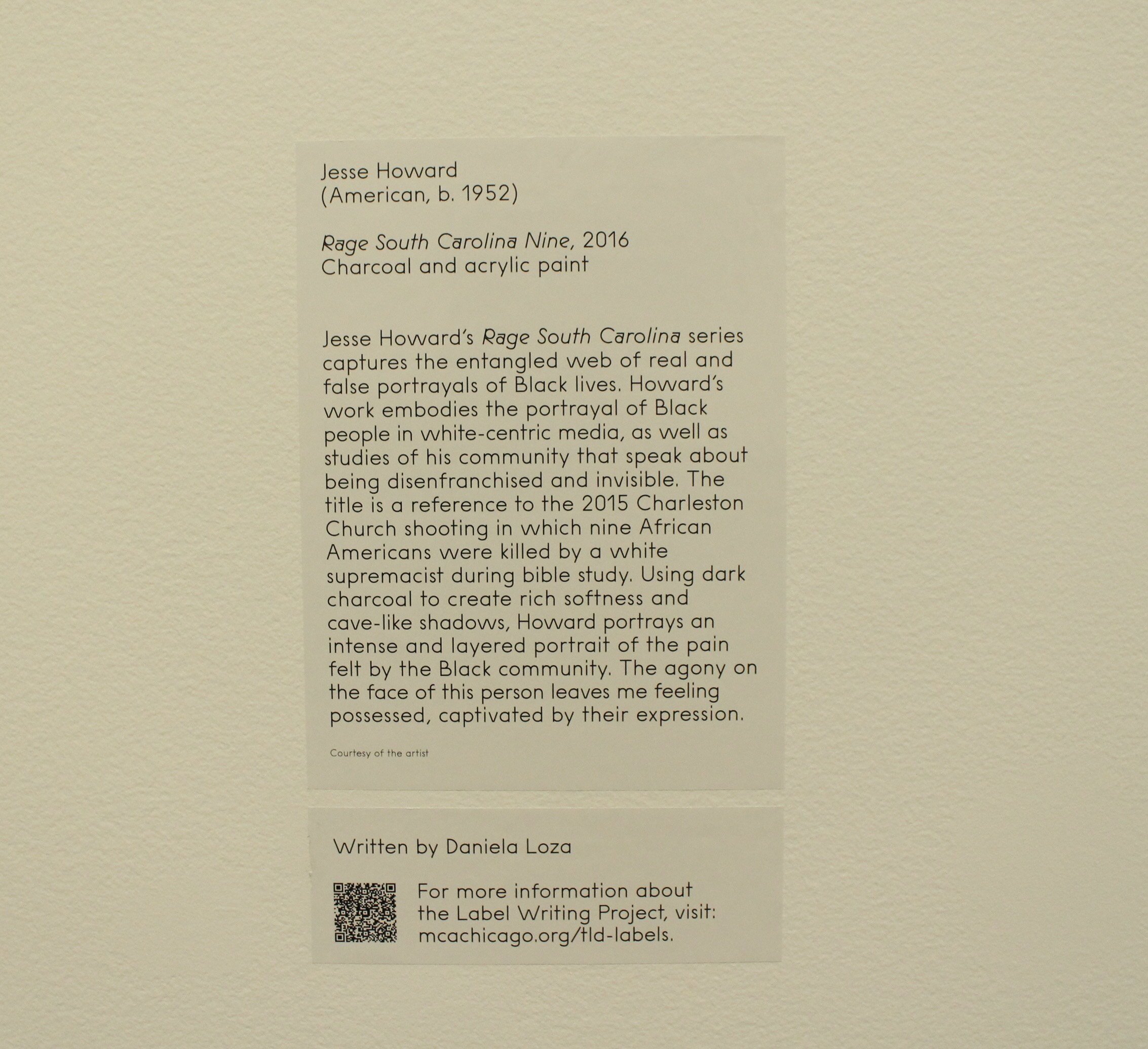  A close-up of the document next to the portrait on the wall from the previous photo.  The photo was taken by Sabrina Hart on April3, 2021 at the Museum of Contemporary Art Chicago.    