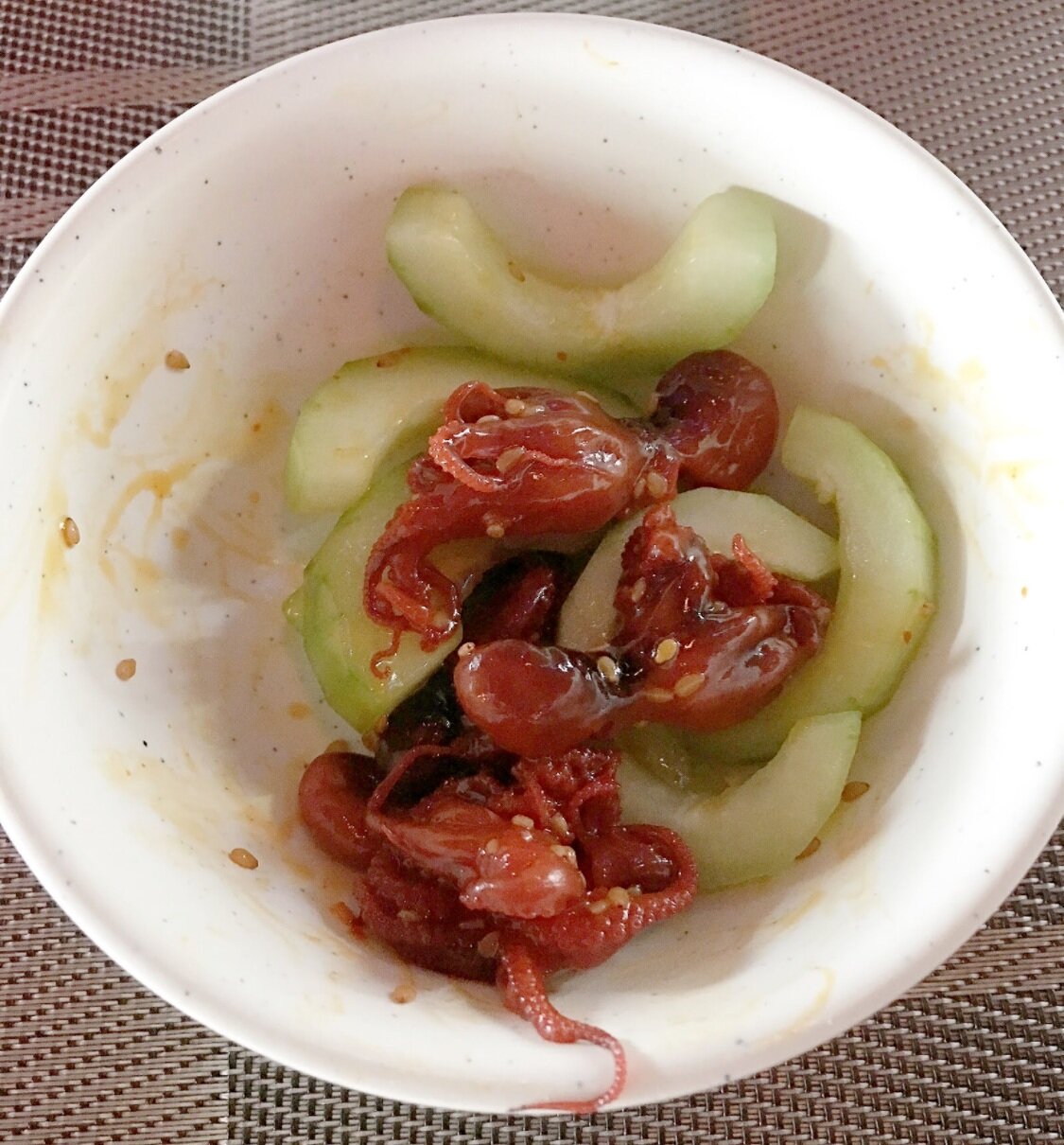  The dish that started it all!  Baby octopus  in delicious seasonings and cucumber slices. 