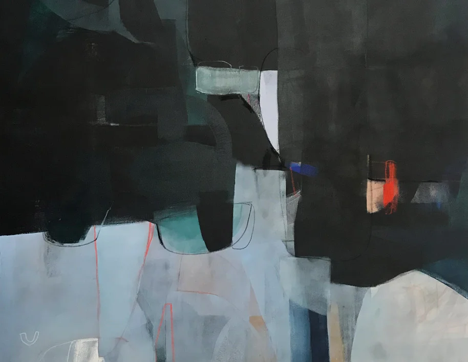 Boats Against the Current – SOLD Acrylic & pastel on canvas 36 x 48"