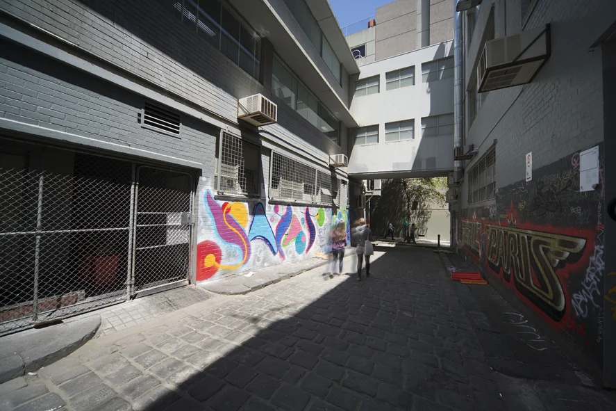 Revoicing the Striated Soundscape - City of Melbourne Four readymade air-conditioners with concealed speakers play processed air-conditioning sounds in a hidden Melbourne laneway. The processed sounds were both recorded and played back in the same laneway, creating a surreal sonic environment at once familiar and alien. Graffiti artists and office dwellers had a great time performing with the compositions, through listening and painting. Listen to an interview about the work here .