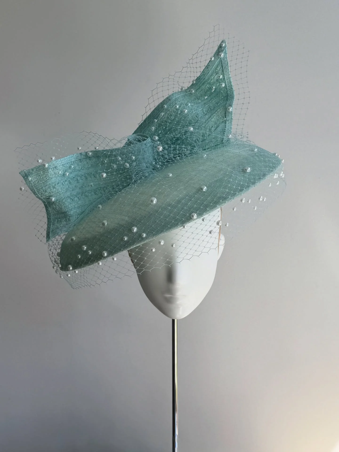 This hat is for Katea. The vision was a monochromatic look&mdash;head to toe in a gentle ice blue, finished off with a confetti of pearls.

Sounds pretty straightforward until it was time to color match!

Is this blue? Is it green? There&rsquo;s too 