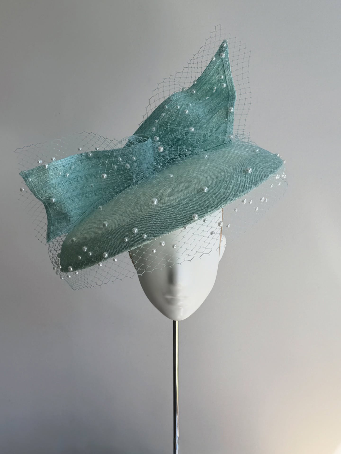 This hat is for Katea. The vision was a monochromatic look&mdash;head to toe in a gentle ice blue, finished off with a confetti of pearls.

Sounds pretty straightforward until it was time to color match!

Is this blue? Is it green? There&rsquo;s too 