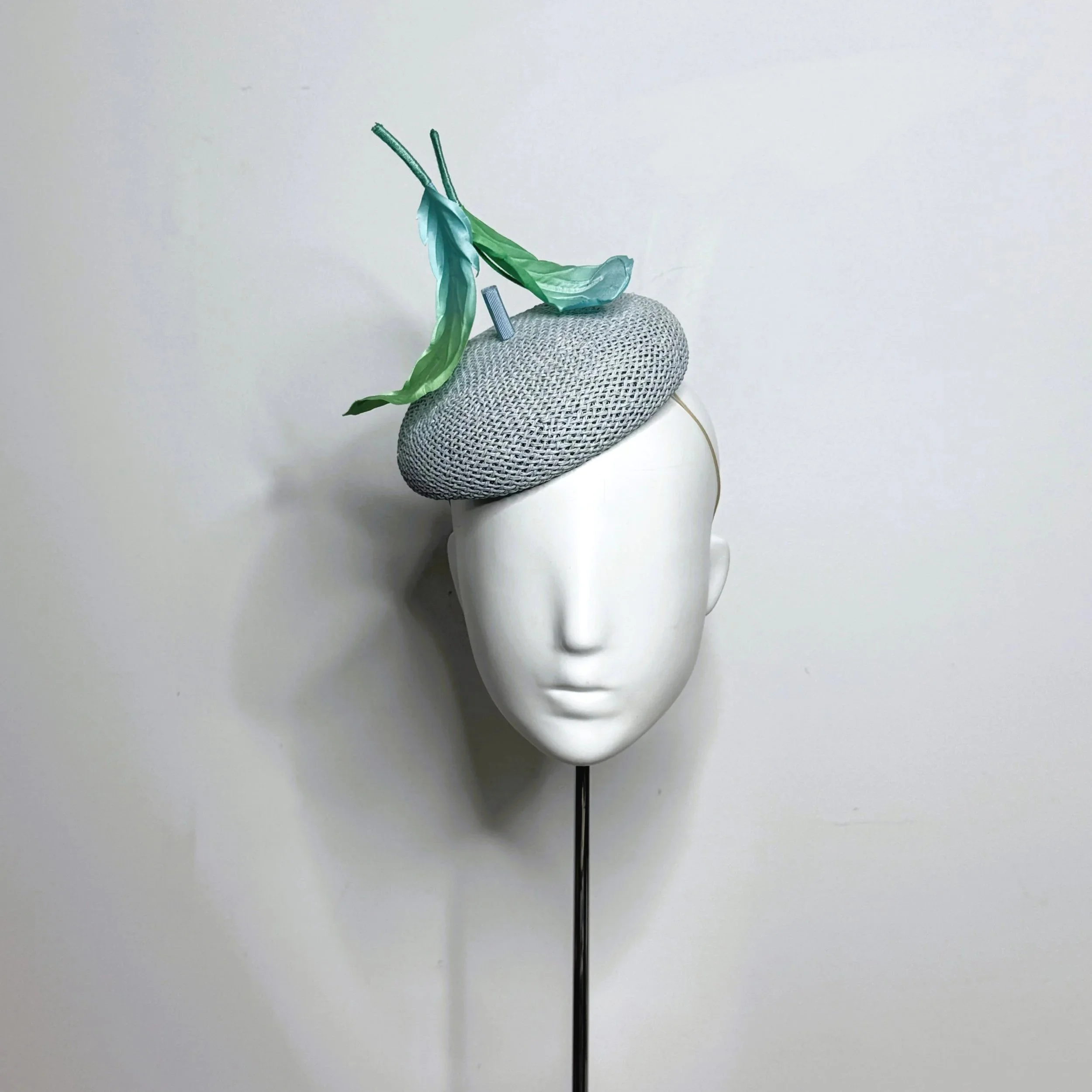 Baby Blue hat with floating feathers