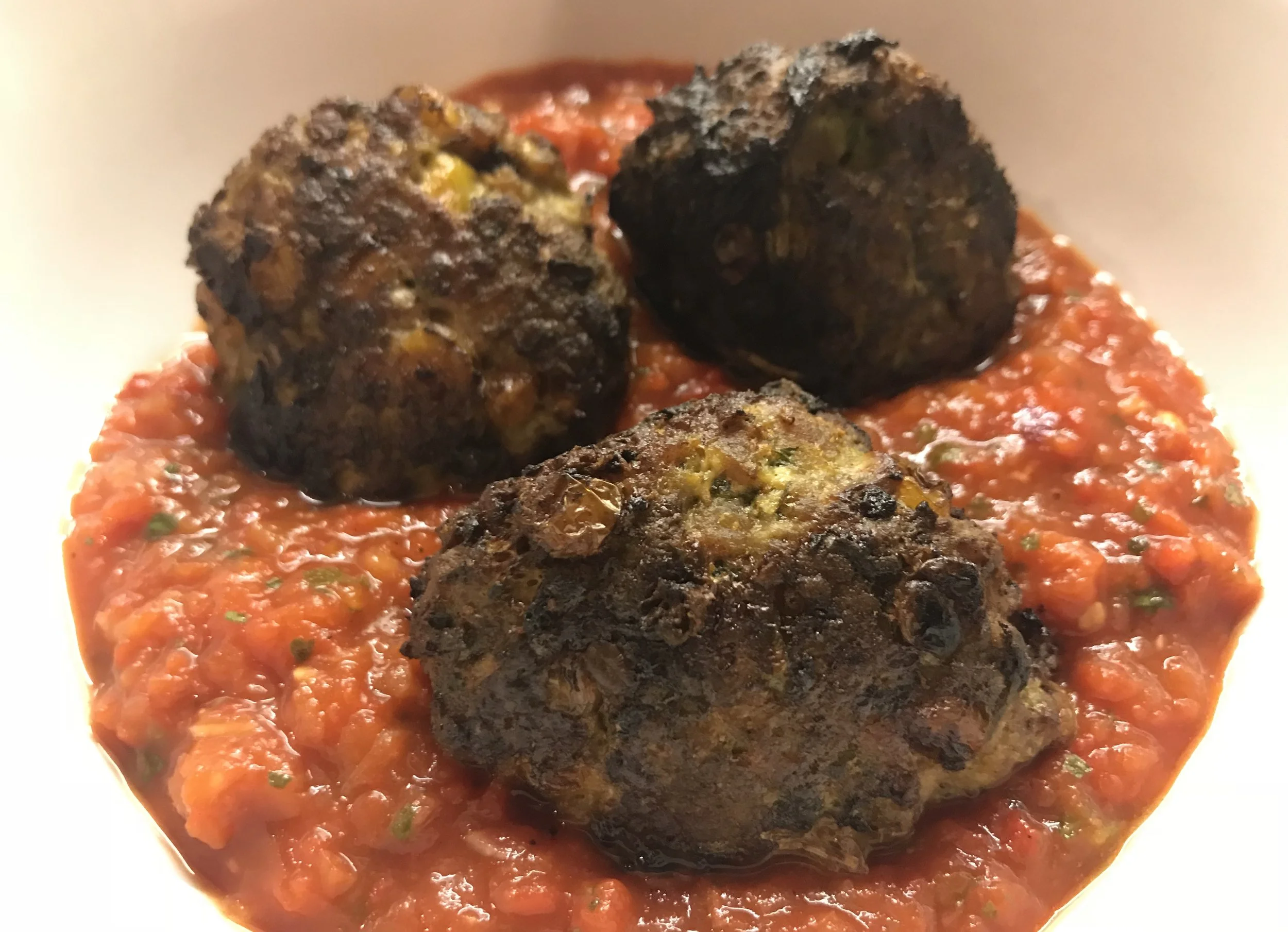 Ottolenghi’s turkey sweetcorn meatballs , red pepper sauce