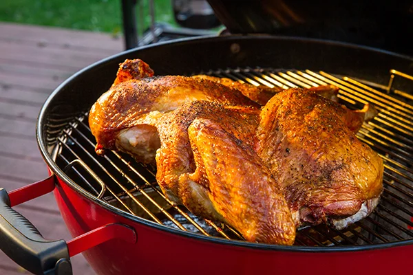 Smoked spatchcocked turkey on the BBQ from Weber