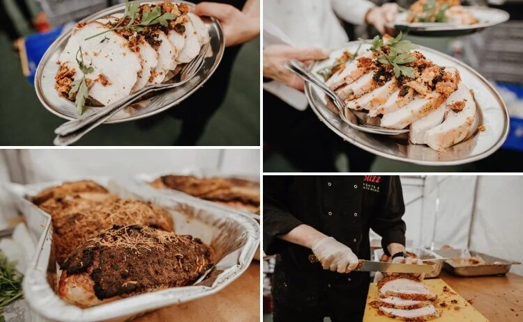 Adrian and Sarah Joy’s wedding feast with their Bramble Farm Turkey wrapped in a chorizo crumb