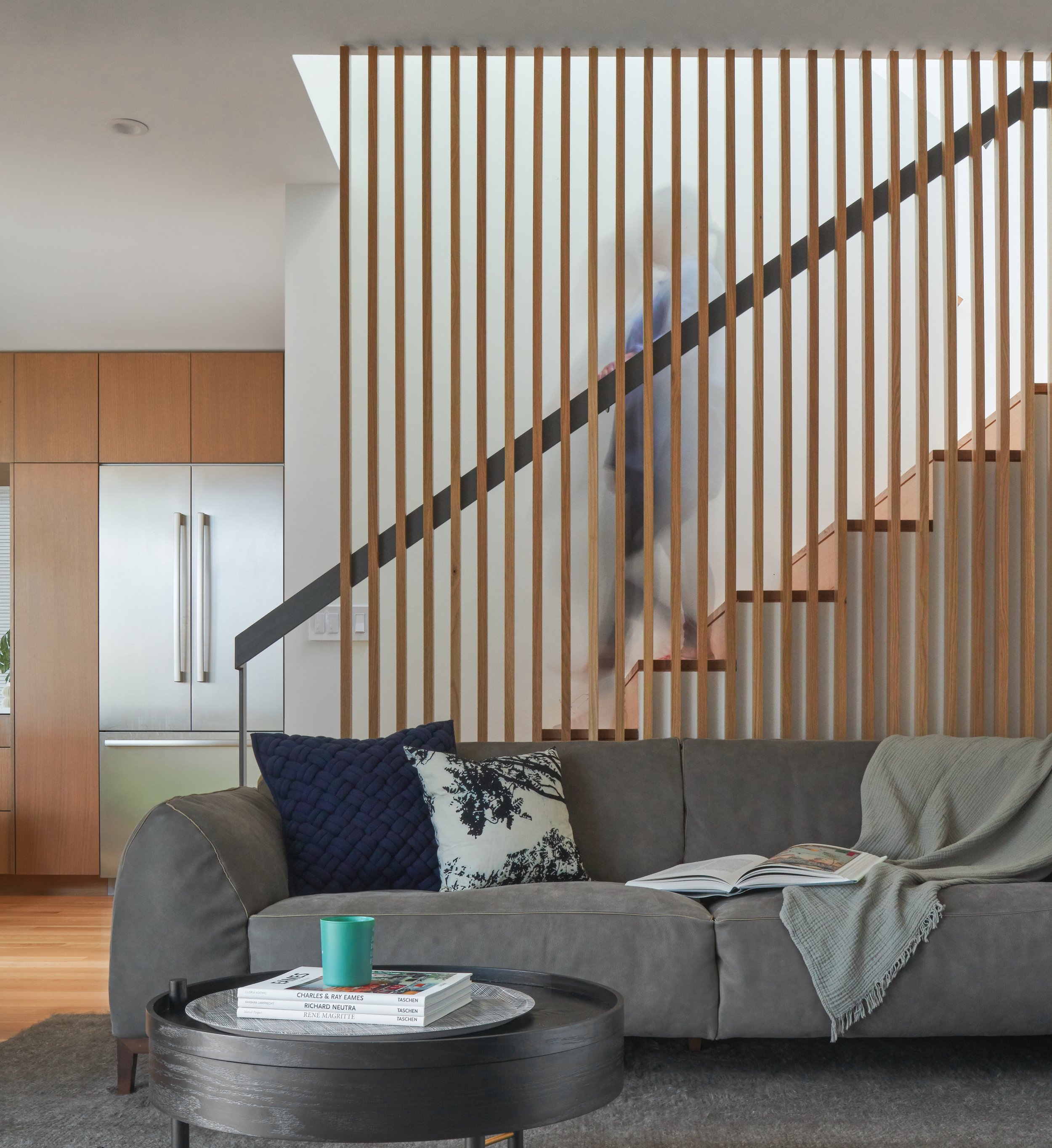 Westlake Hills moody modern duplex living room design