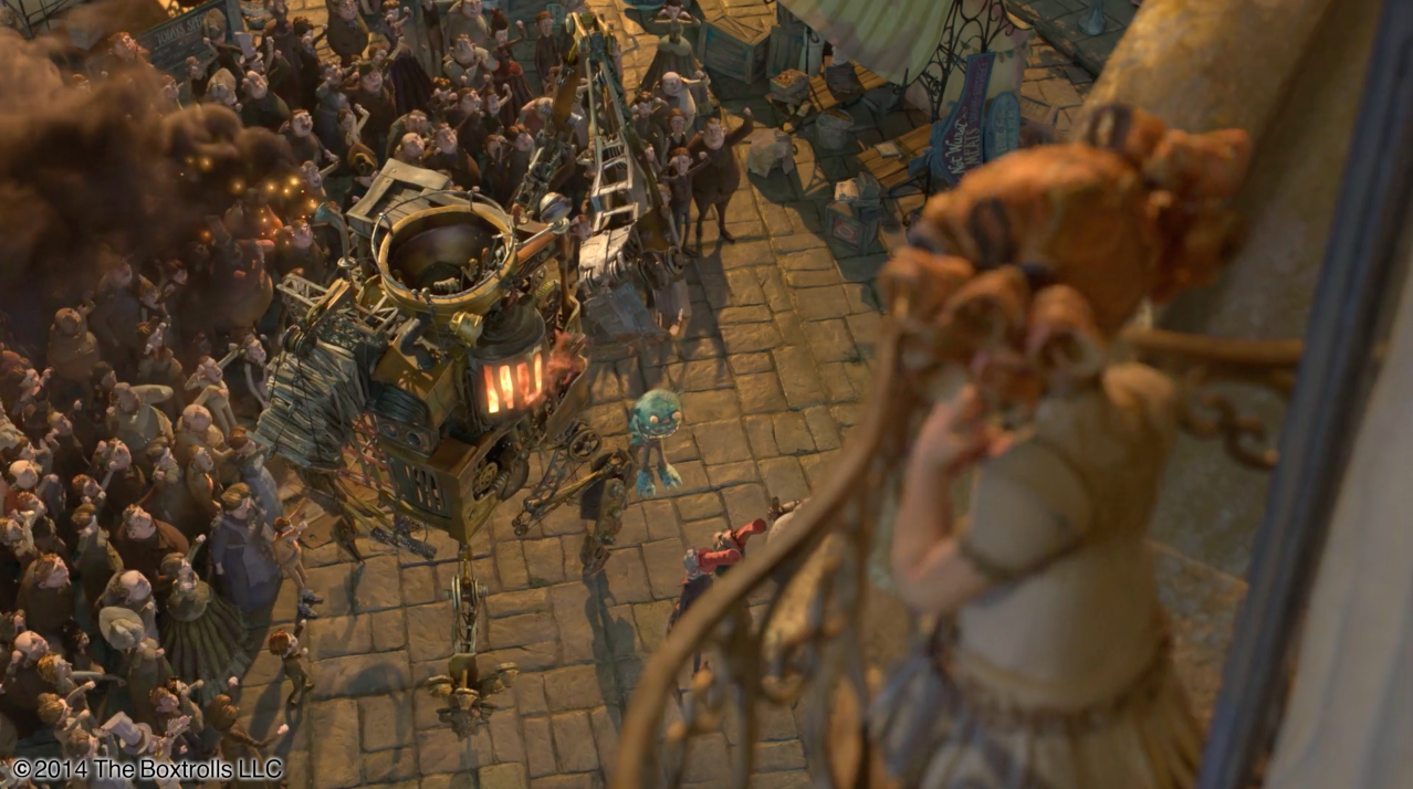 Boxtrolls, 2014. Cobblestone street, Mecha’s furnace, balcony railing.