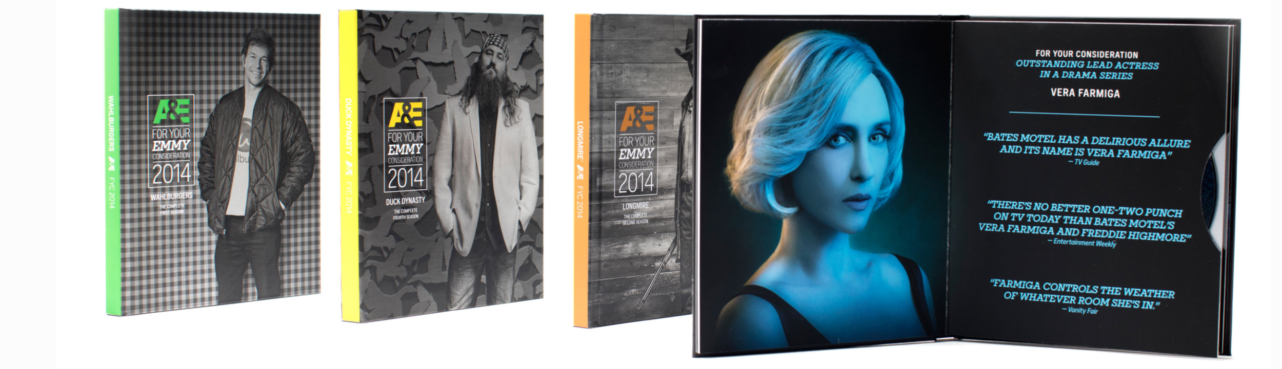 To create a premium Emmy books, talent’s images were printed on metallic silver paper, then pops of bright colors were added to make it contemporary. The interior was printed on paper with soft touch lamination to add richness to the images.