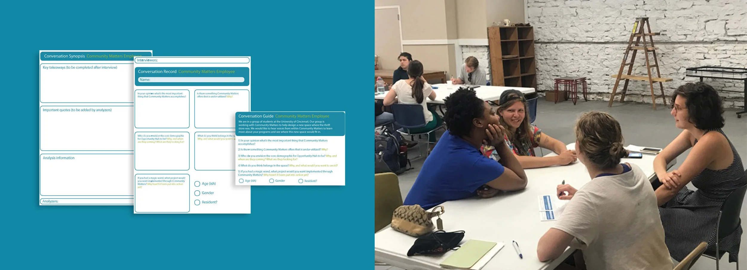  We developed an interview guide for each stakeholder group. Each consisted of a conversation guide, a sheet for notetaking and a form to record key takeaways. In total, we interviewed 34 people. 