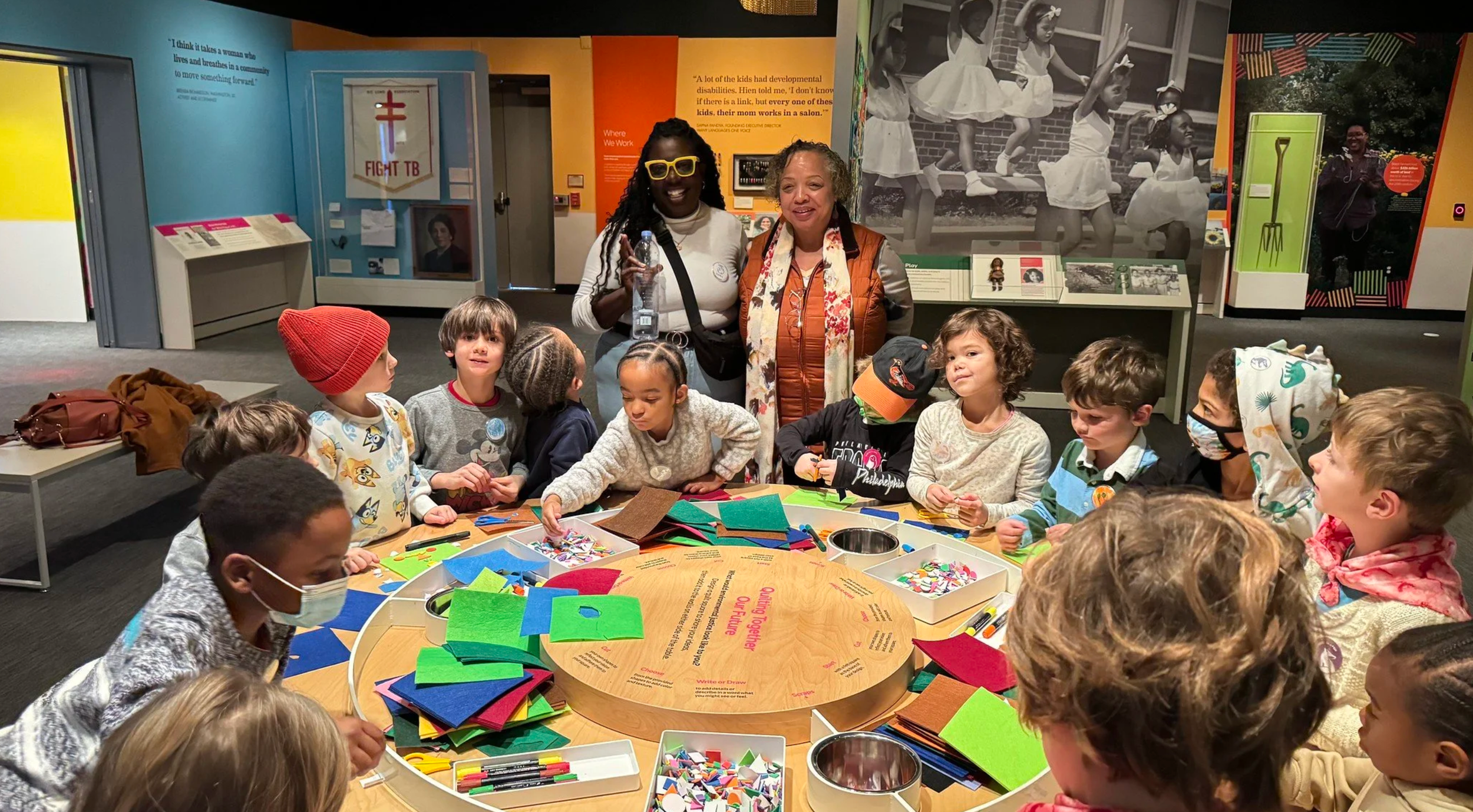Kindergarteners meet Vernice Miller-Travis, who is one of the activists featured in the exhibit.  