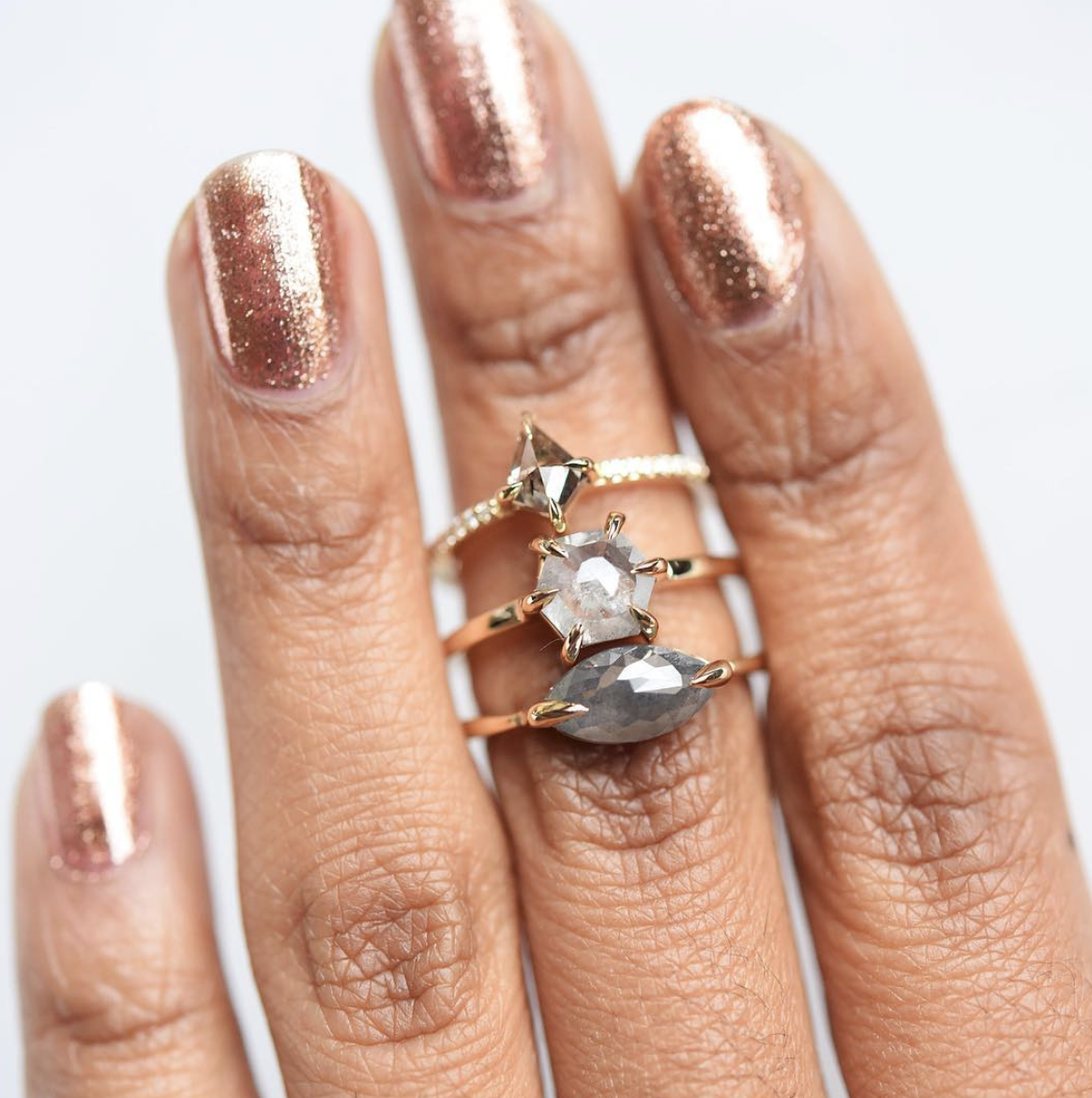 Hexagon & Rose Cut Diamond Rings