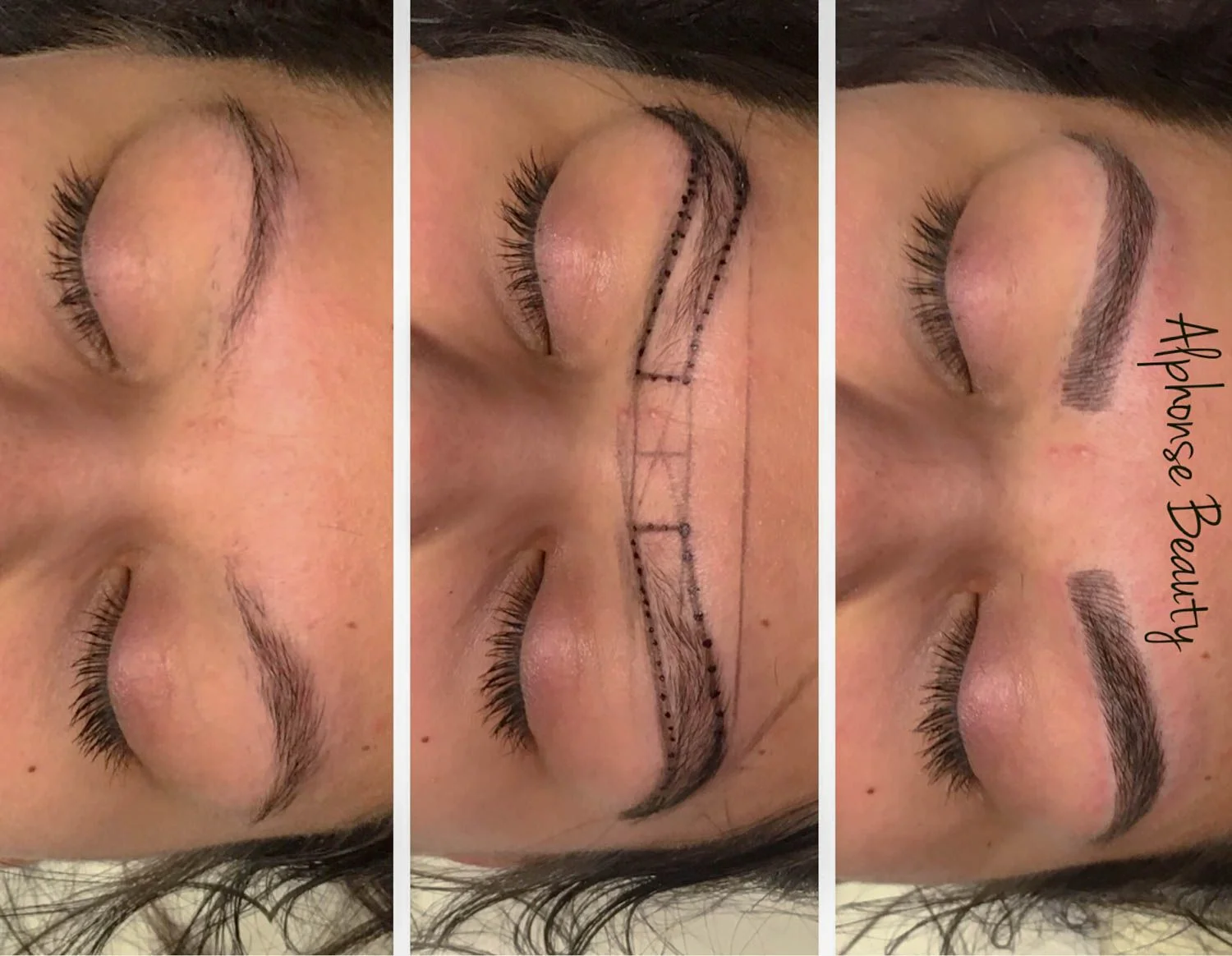 Stages of permanent makeup procedure for eyebrows
