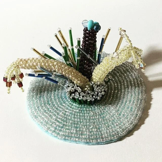 This #shoeboxcallandresponse piece came off the 2D field.
.
.
.
.
.
.
.
#collaborationatadistance #artandcakela #beading #beadsculpture #beadart #handwork