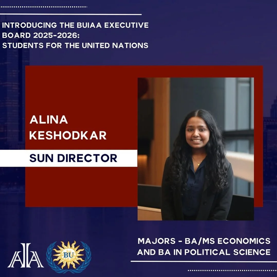 Alina Keshodkar (she/her) is a rising senior in the Kilachand Honors College pursuing a BA/MS in Economics and a second major in Political Science. She is from Bethlehem, PA, but has also lived in Florida and Dubai. Alina joined BUIAA in her freshman