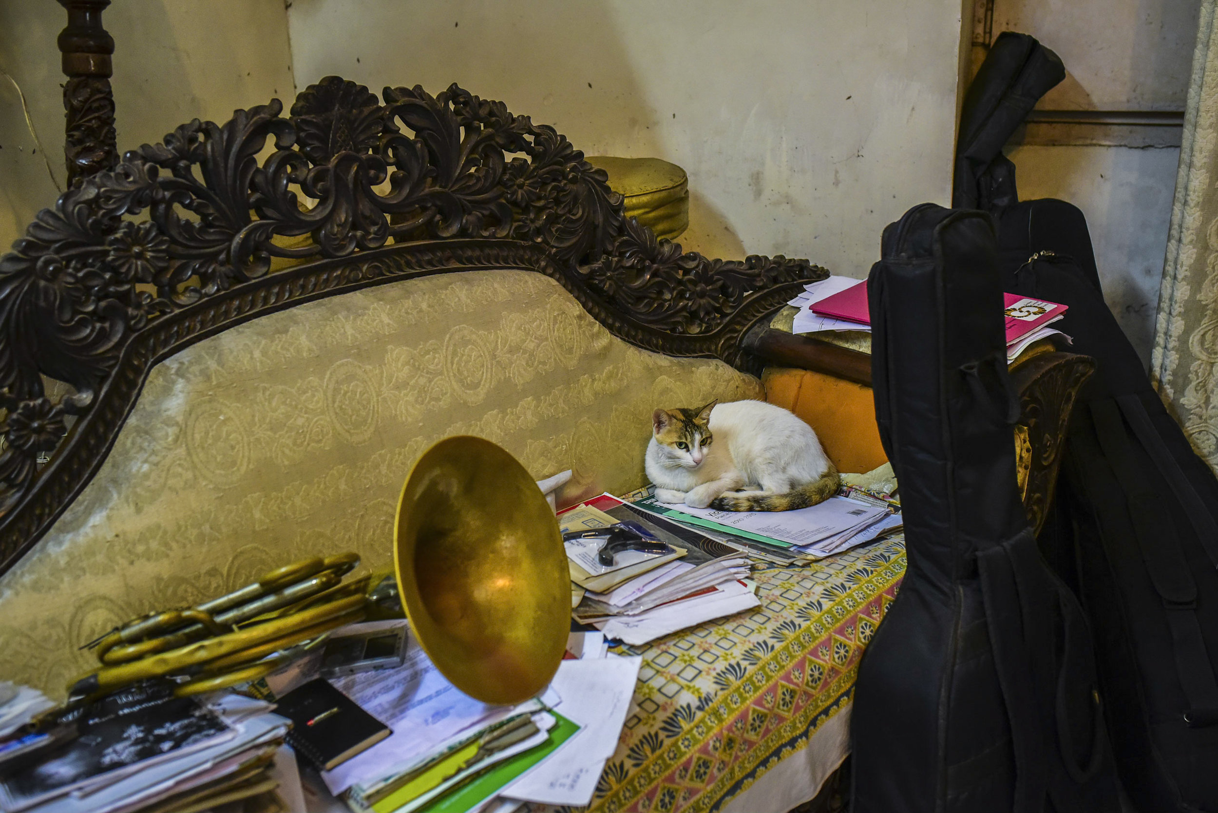  An ongoing documentation of the brass musicians of Goa.  At Rui Lobo’s home, Panjim. 