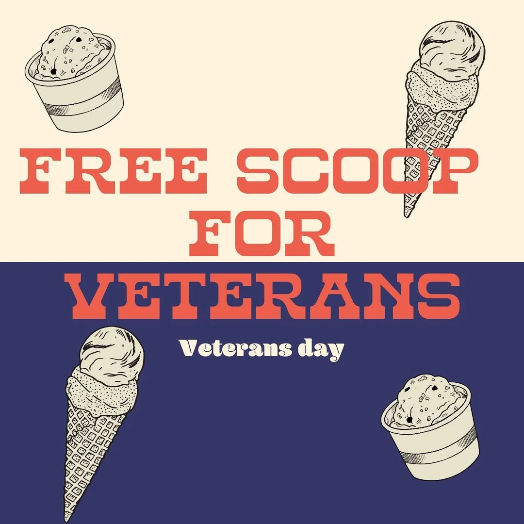 Happy Veterans Day. Today we&rsquo;re saying thank you the sweetest way we know how &mdash; with free ice cream scoops for all veterans and active-duty military. 🍦

Join us today as we honor those who have served. 
Stop by and enjoy a scoop on us.

