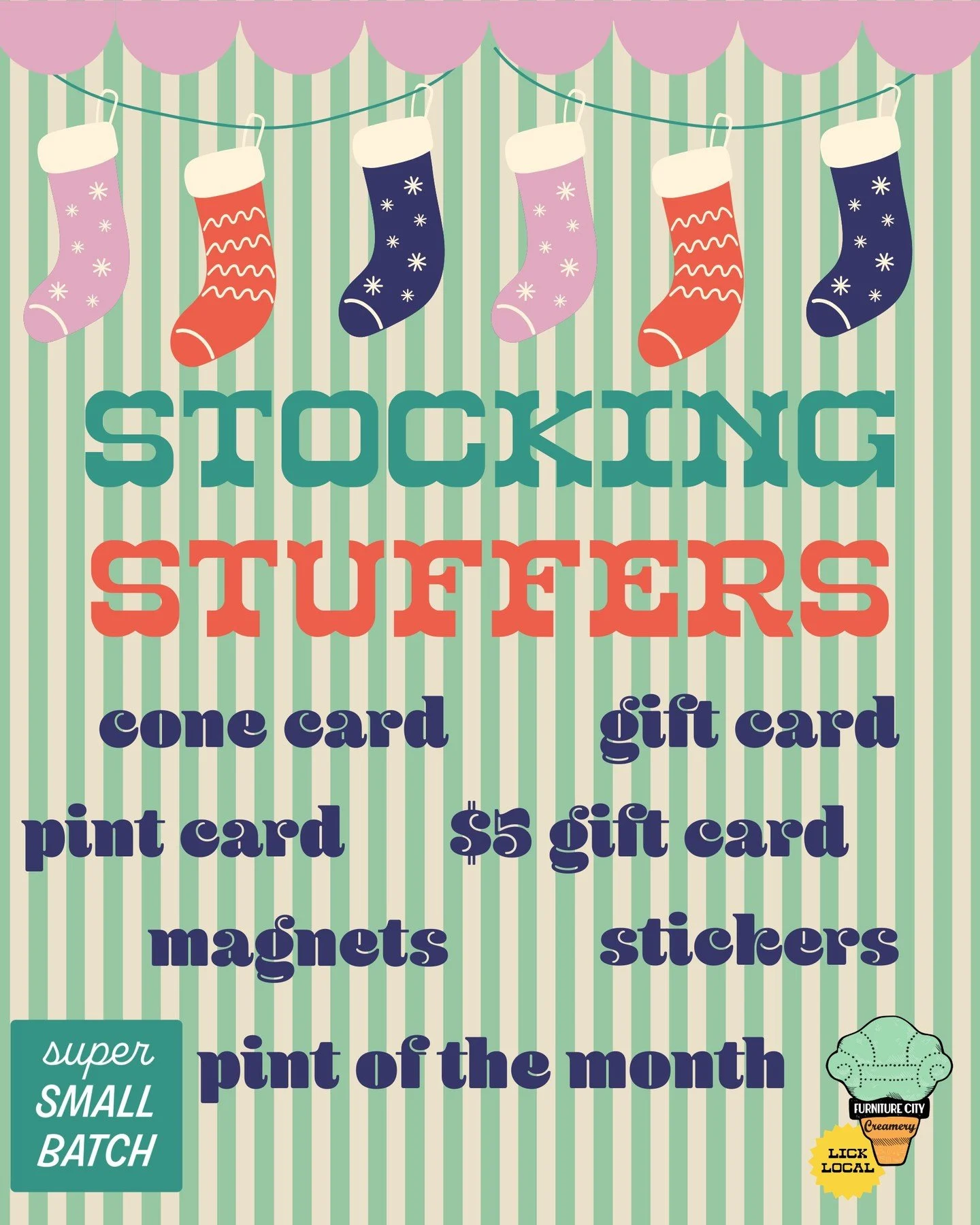 The sweetest stocking stuffers are here! Swing by and grab a few gifts that everyone will love 🎄🍦

Our favorite little stuffers:
Cone cards ✔️
Pint cards ✔️
$5 Gift cards ✔️
Pint of the Month ✔️
Stickers &amp; Magnets ✔️

Perfect for family, friend