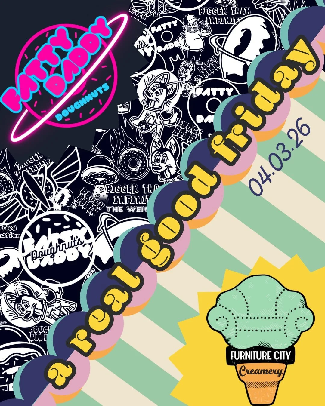 We&rsquo;ve got a Real Good Friday coming your way.
@fattydaddydoughnuts is popping up and we&rsquo;re turning donuts into shakes &amp; sandwiches.

No rules. No regrets. Just really good decisions.