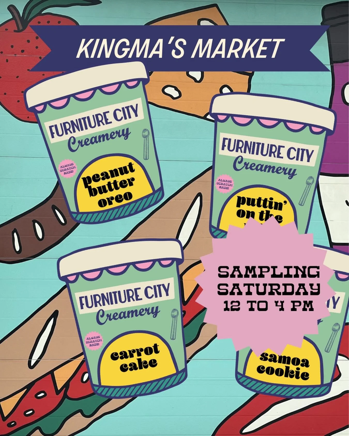 We will be at @kingmasmarket this Saturday from 12 to 4 pm scooping up samples of our Carrot Cake and Peanut Butter Oreo. Stop by and say &ldquo;hi&rdquo; and grab a pint of Carrot Cake, Peanut Butter Oreo, Samoa Cookie and/or Puttin&rsquo; on the Ri