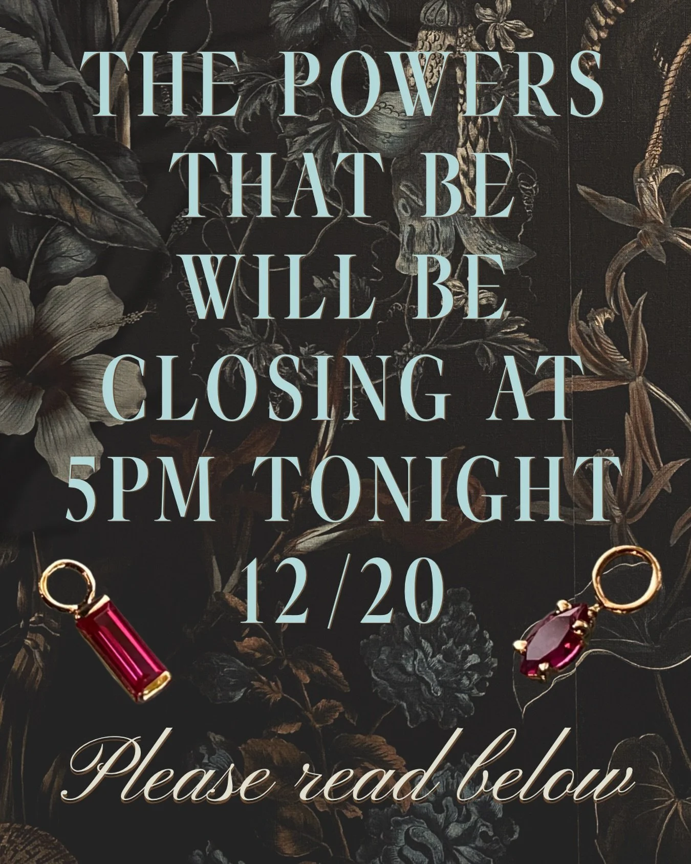 The studio will be closing early tonight, Saturday 12/20 for our annual end of year staff dinner✨

Normally we close at 6pm but tonight we will be closing at 5pm so our staff can get eating pants on and make their way over to enjoy our end of year di