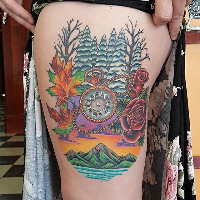 All healed #seasonstattoo that I had fun making on a great client! As time flies and the world turns .. #heavydutytattoo #ogdentattoos #utahtattoos #brandonlewismachines #ogden #tattoo #seasons #colortattoo #tattooedgirls #utah #utahtattoo #legtattoo