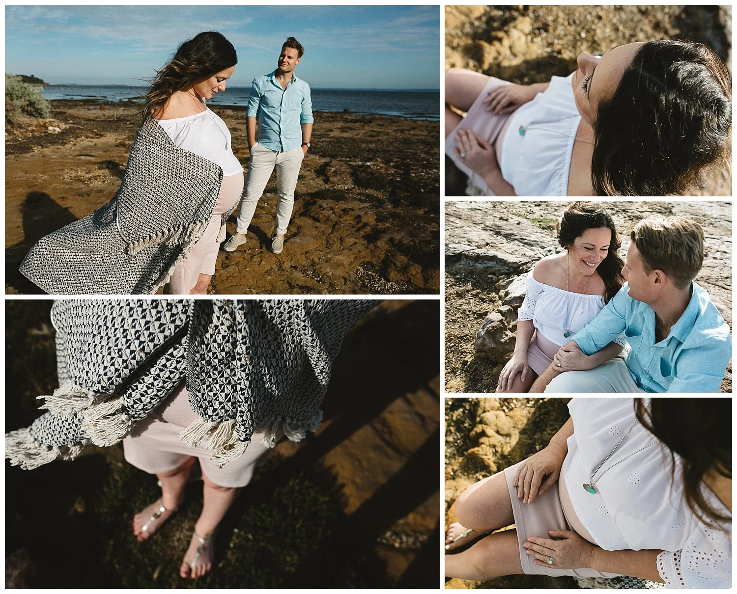 bayside beach in melbourne with couple and a pregnancy photography session
