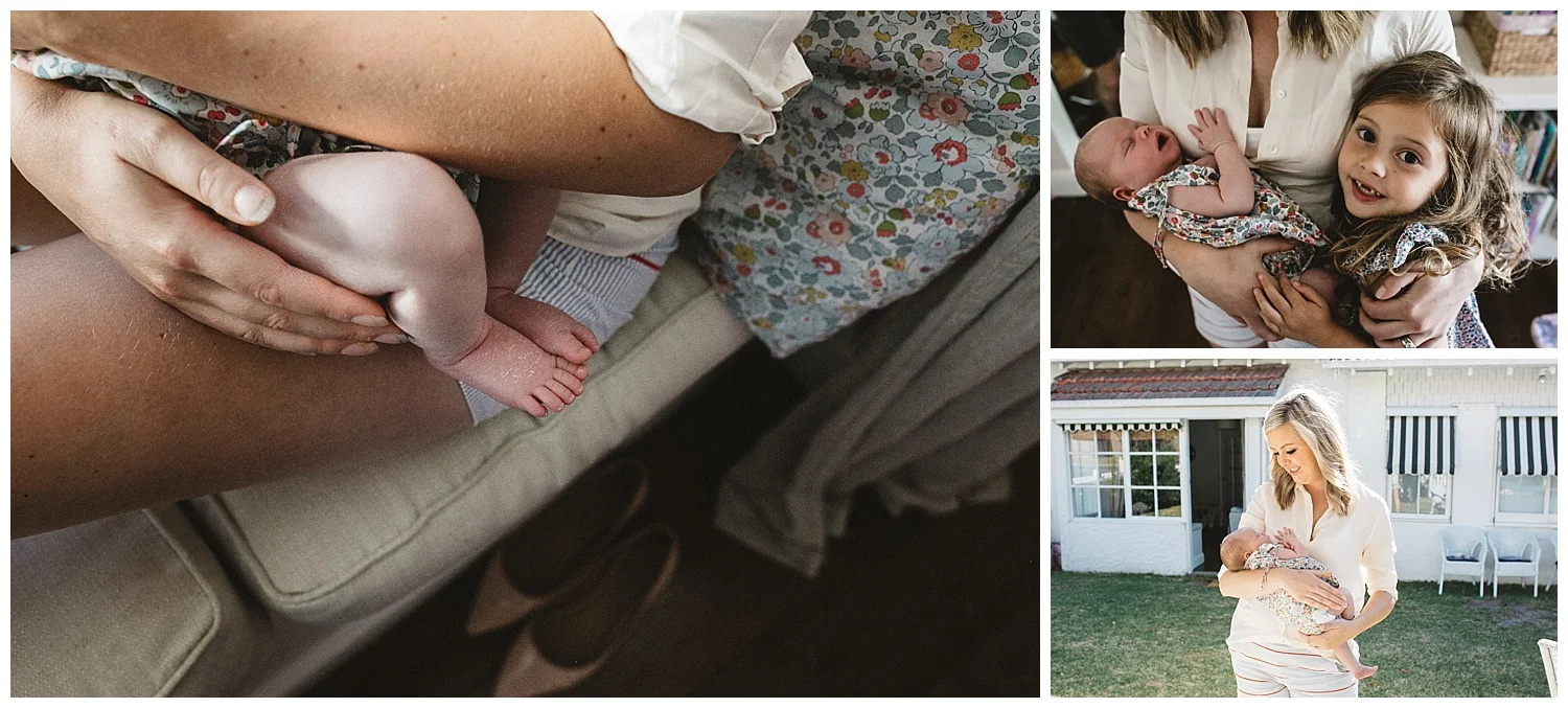 lifestyle family photography in elwood. details of baby feet and sibling photography