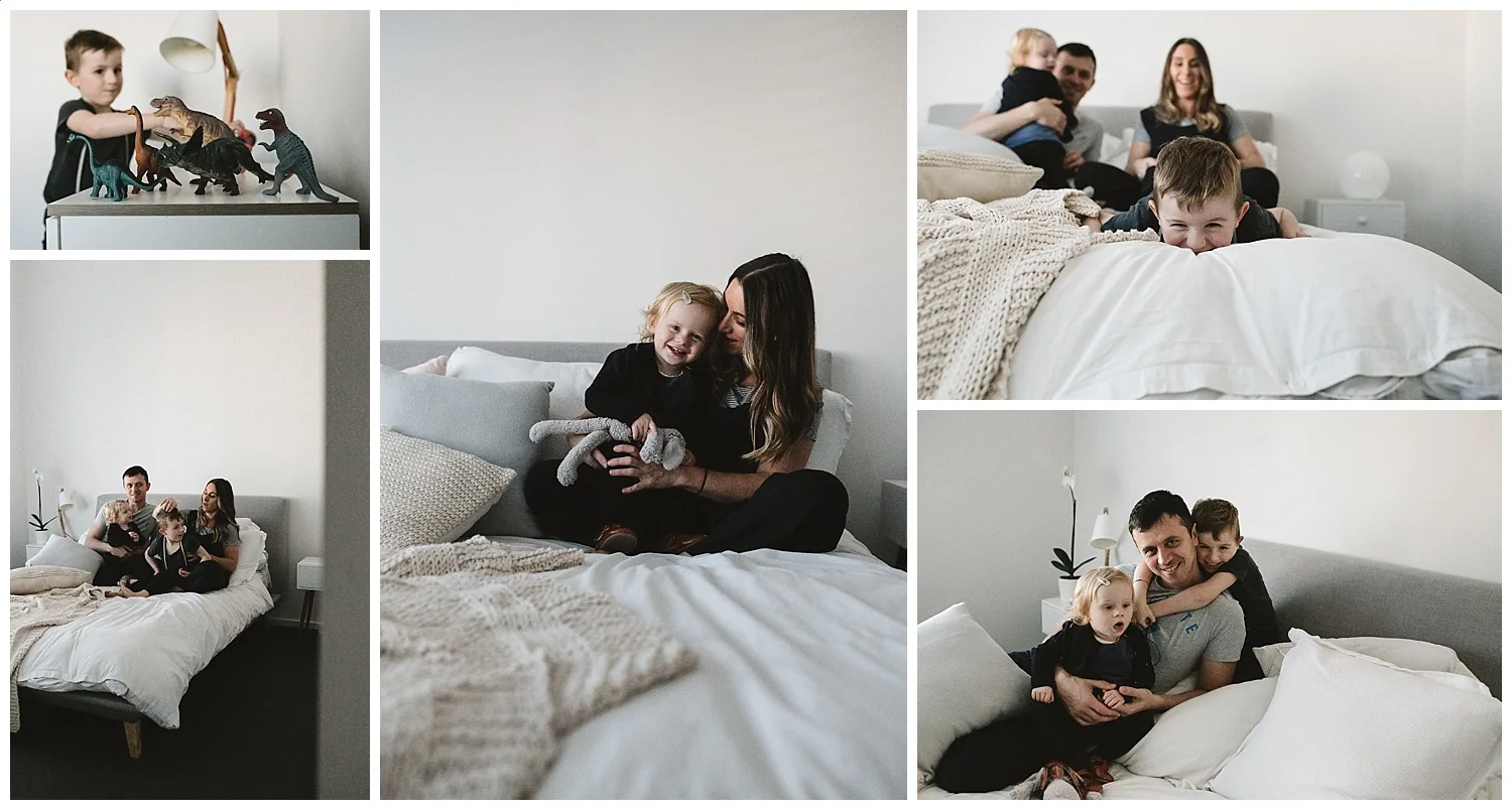 family having fun in their home and newborn photography in elwood