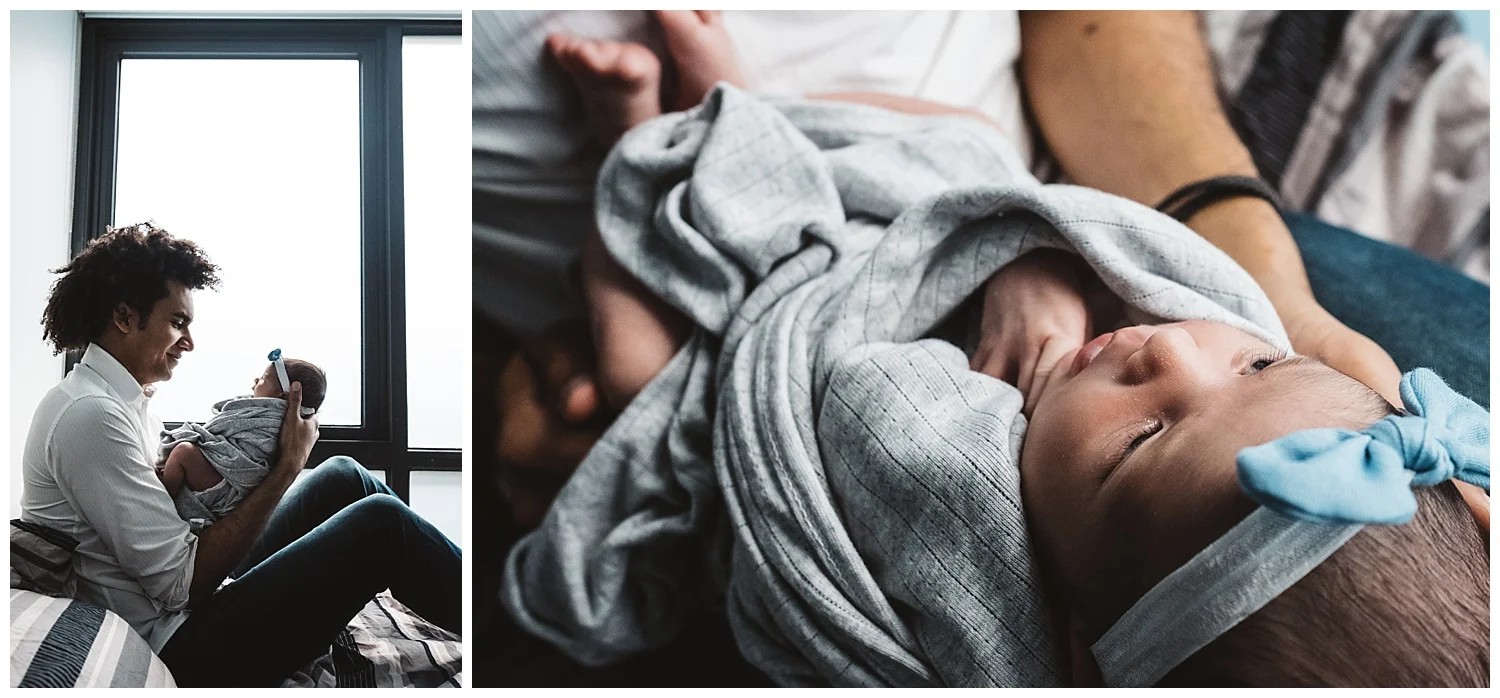 Malvern east family photos and newborn babies in Prahran. Father holding newborn baby girl in Natural light