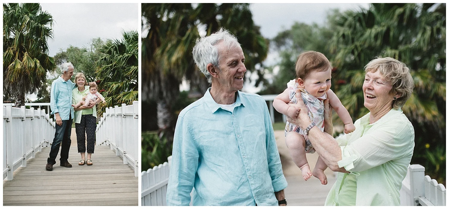 Best lifestyle family photographer in Melbourne, portraits with grandparents outdoors at a local Mentone park