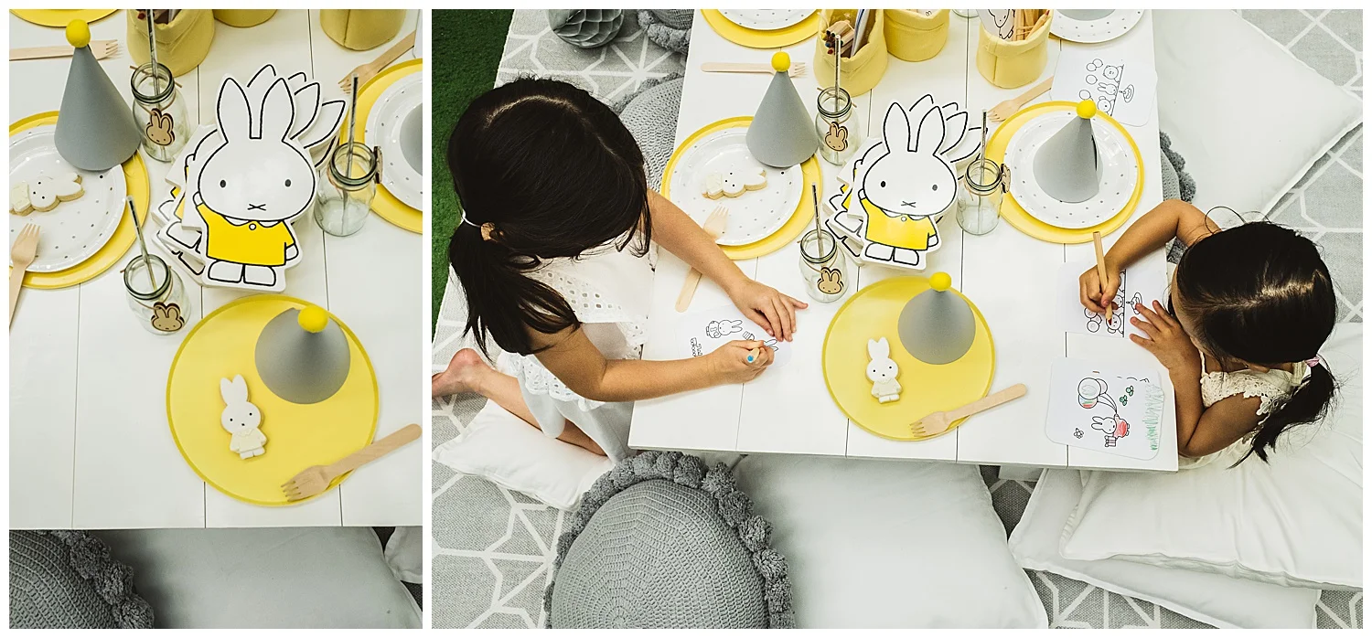 Miffy books available through simple.form | Grey cushions from Closely Knit | silverlinings_hire White low picnic table