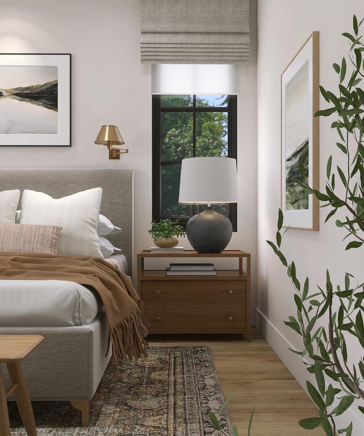 GET THE LOOK 
A relaxing bedroom, layered with quiet neutrals, soft window treatments then grounded with a plush upholstered bed. A perfect set up for a sleep-in kind of day. 

Find our PREMADE ROOM DESIGNS on our LTK Shoppe. 

Shop our designs!👇🏼?