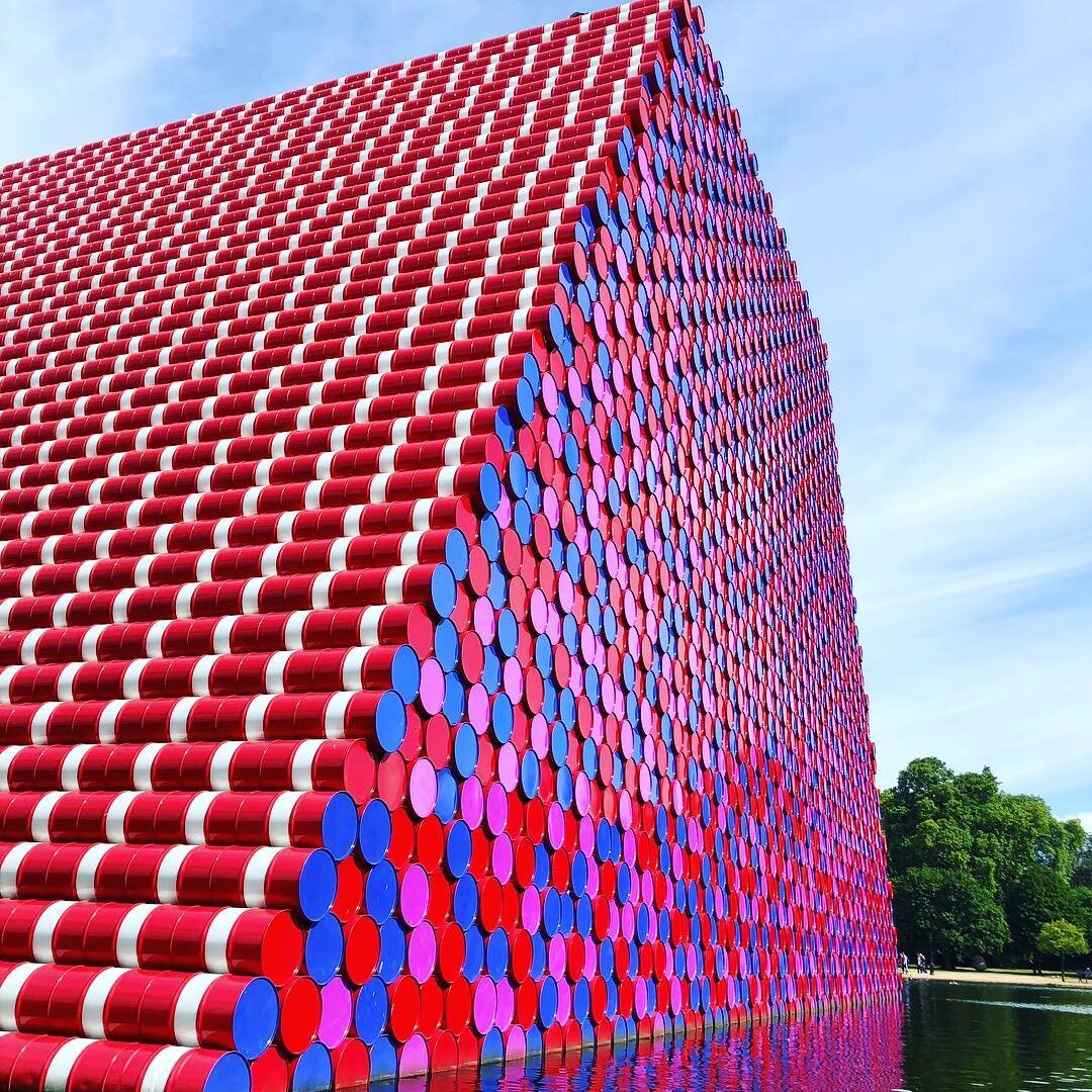 7,506 stacked metal barrels form The London Mastaba #london #serpentine #serpentinegallery #artexhibition #sculpture