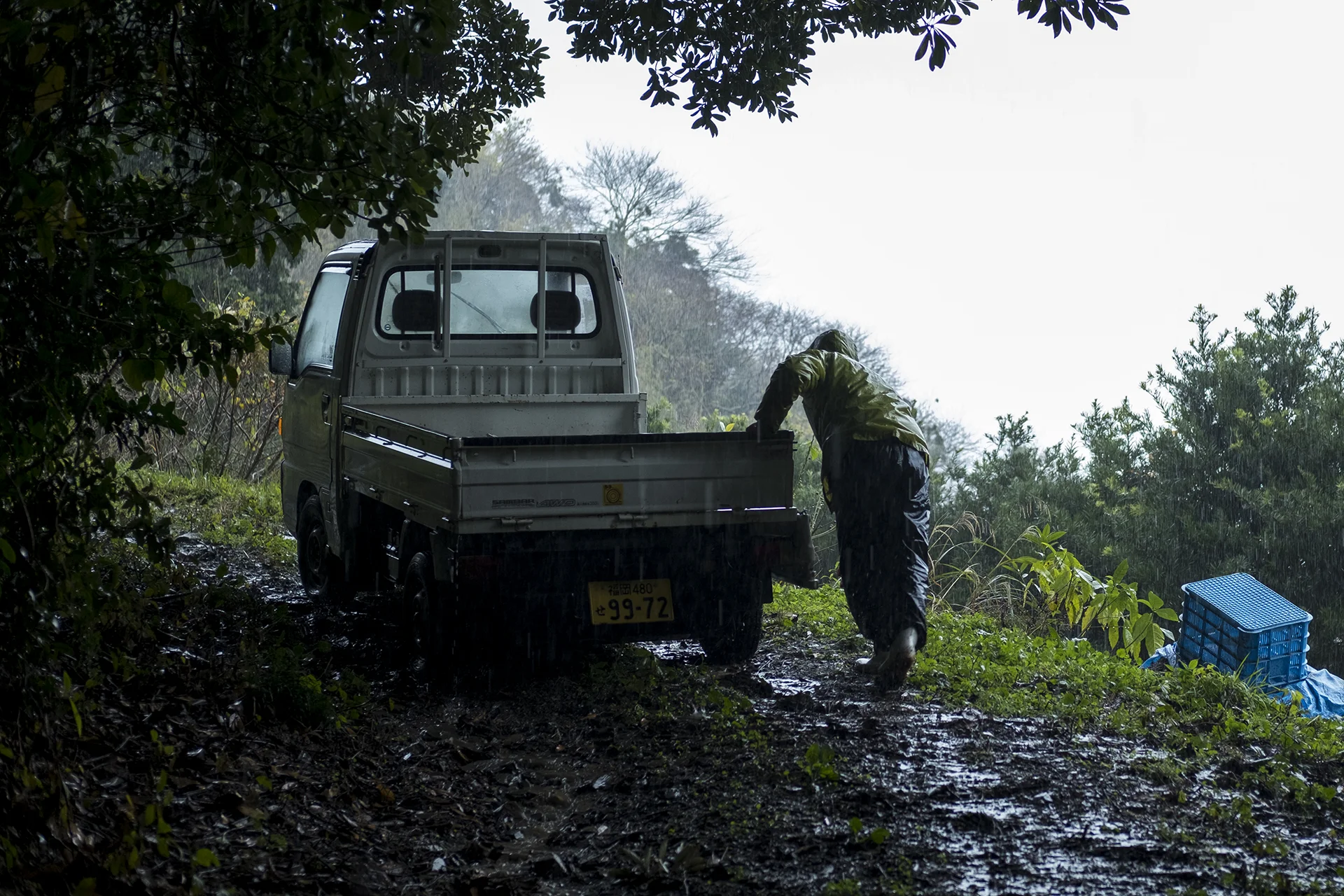 Kentaro drives some stainless steel nests to protect wild boar, Itoshima, Japan