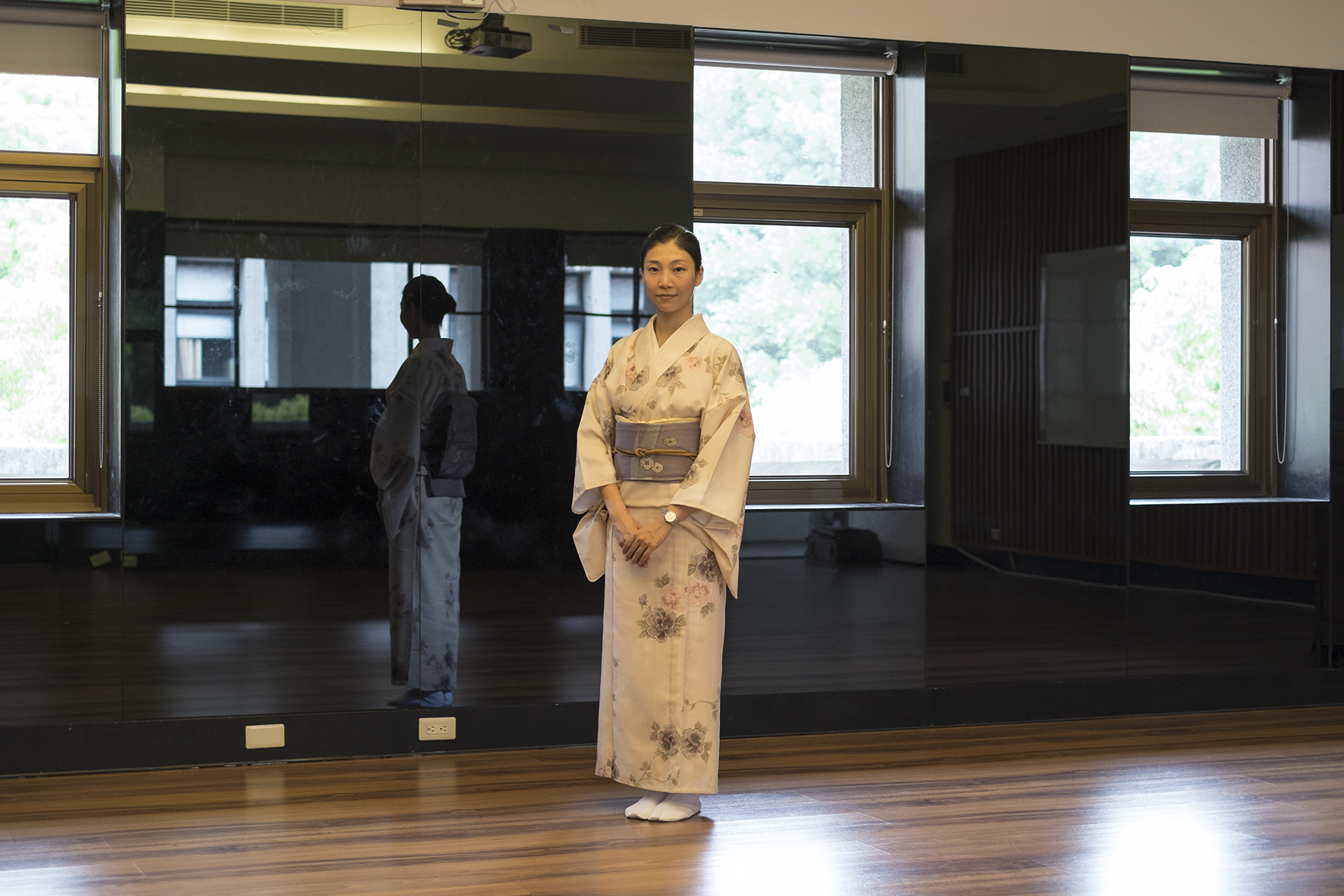 The actress Wnag Yu-Dan as an assistant teacher on a Japanese dance course (Nihonbuyo), Taipei National University of the Arts, Taiwan